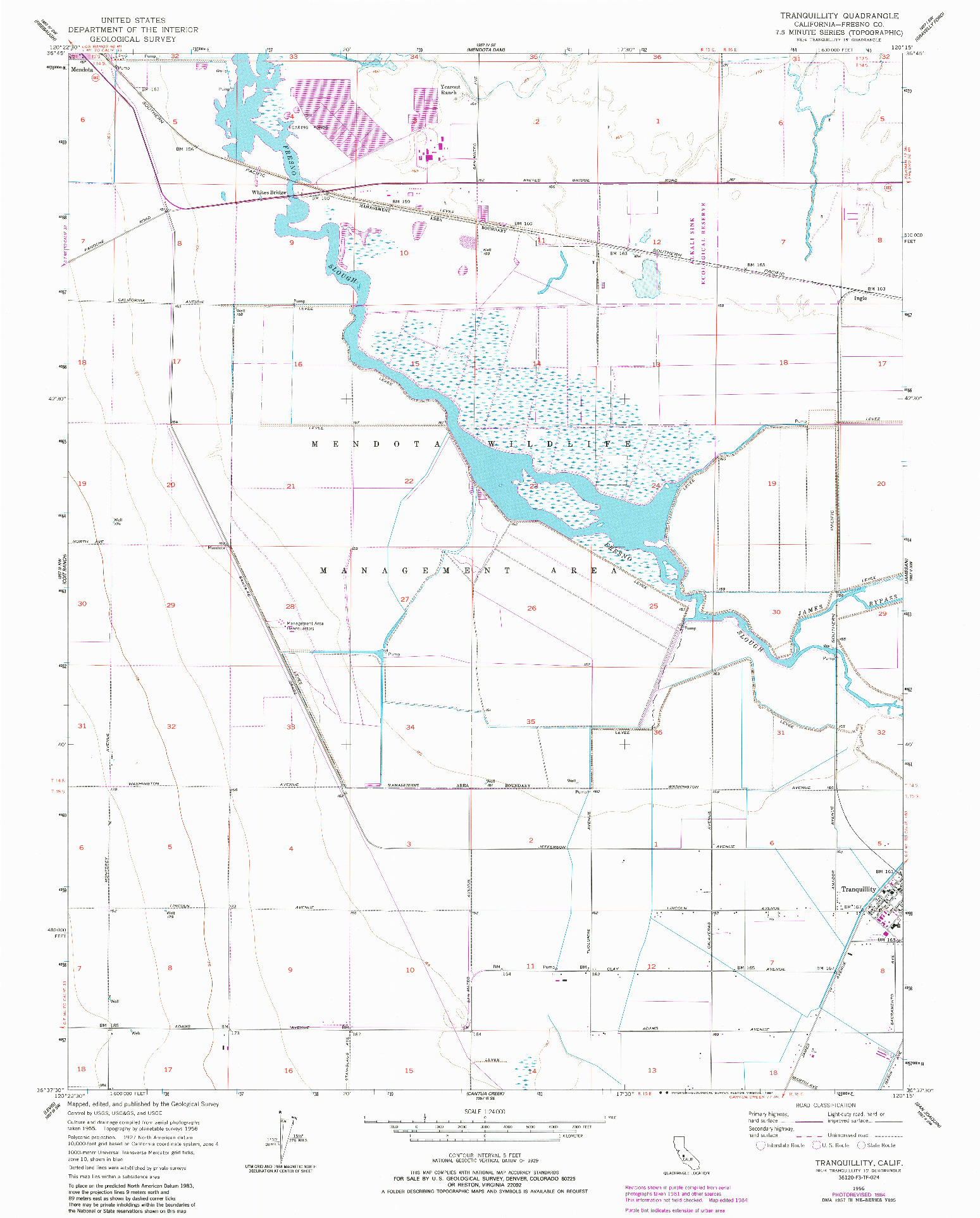 USGS 1:24000-SCALE QUADRANGLE FOR TRANQUILLITY, CA 1956