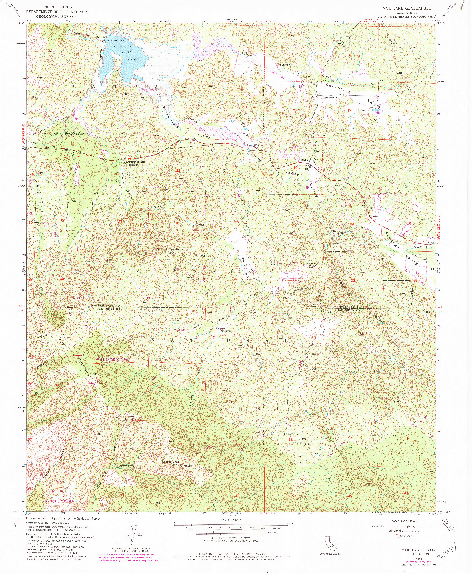 USGS 1:24000-SCALE QUADRANGLE FOR VAIL LAKE, CA 1953