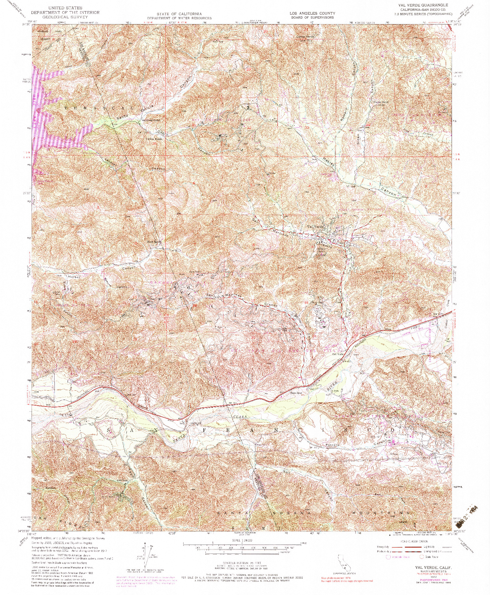 USGS 1:24000-SCALE QUADRANGLE FOR VAL VERDE, CA 1952