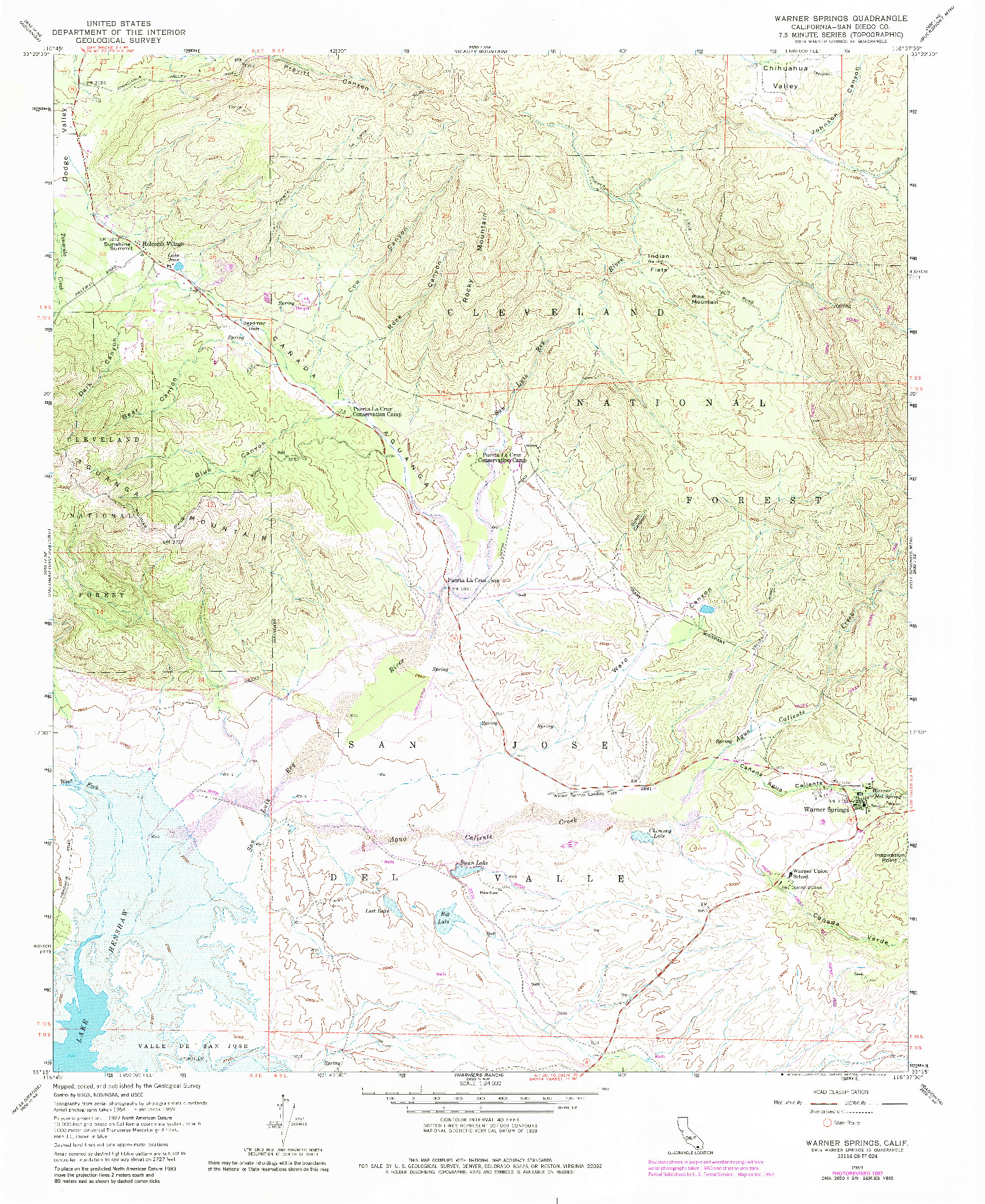 USGS 1:24000-SCALE QUADRANGLE FOR WARNER SPRINGS, CA 1959