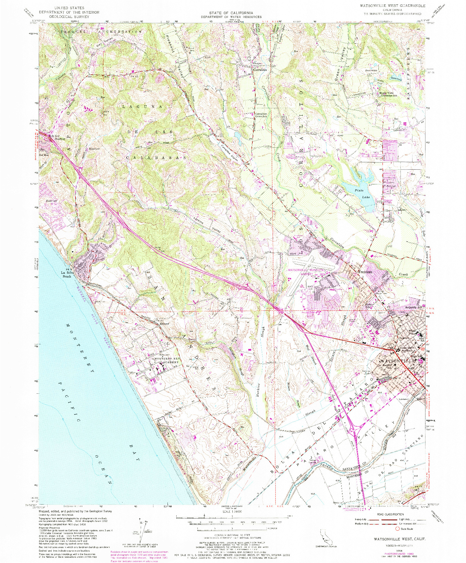 USGS 1:24000-SCALE QUADRANGLE FOR WATSONVILLE WEST, CA 1954