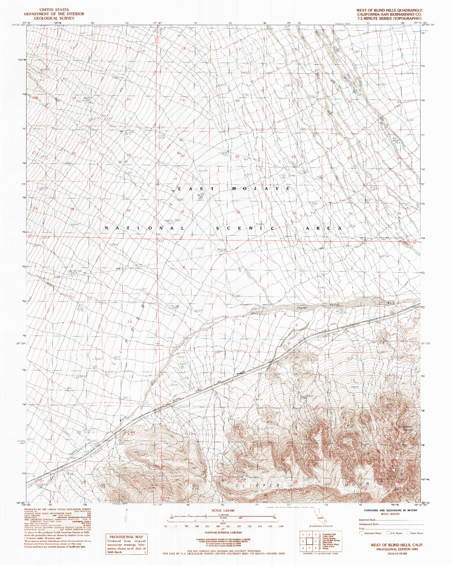 USGS 1:24000-SCALE QUADRANGLE FOR WEST OF BLIND HILLS, CA 1984