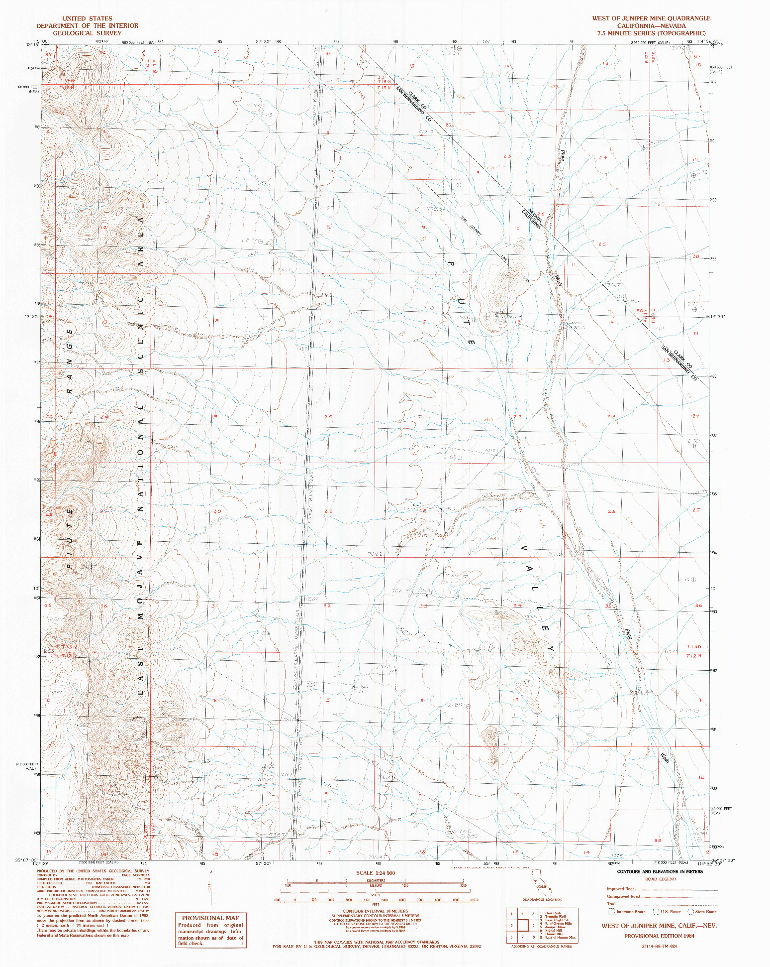 USGS 1:24000-SCALE QUADRANGLE FOR WEST OF JUNIPER MINE, CA 1984