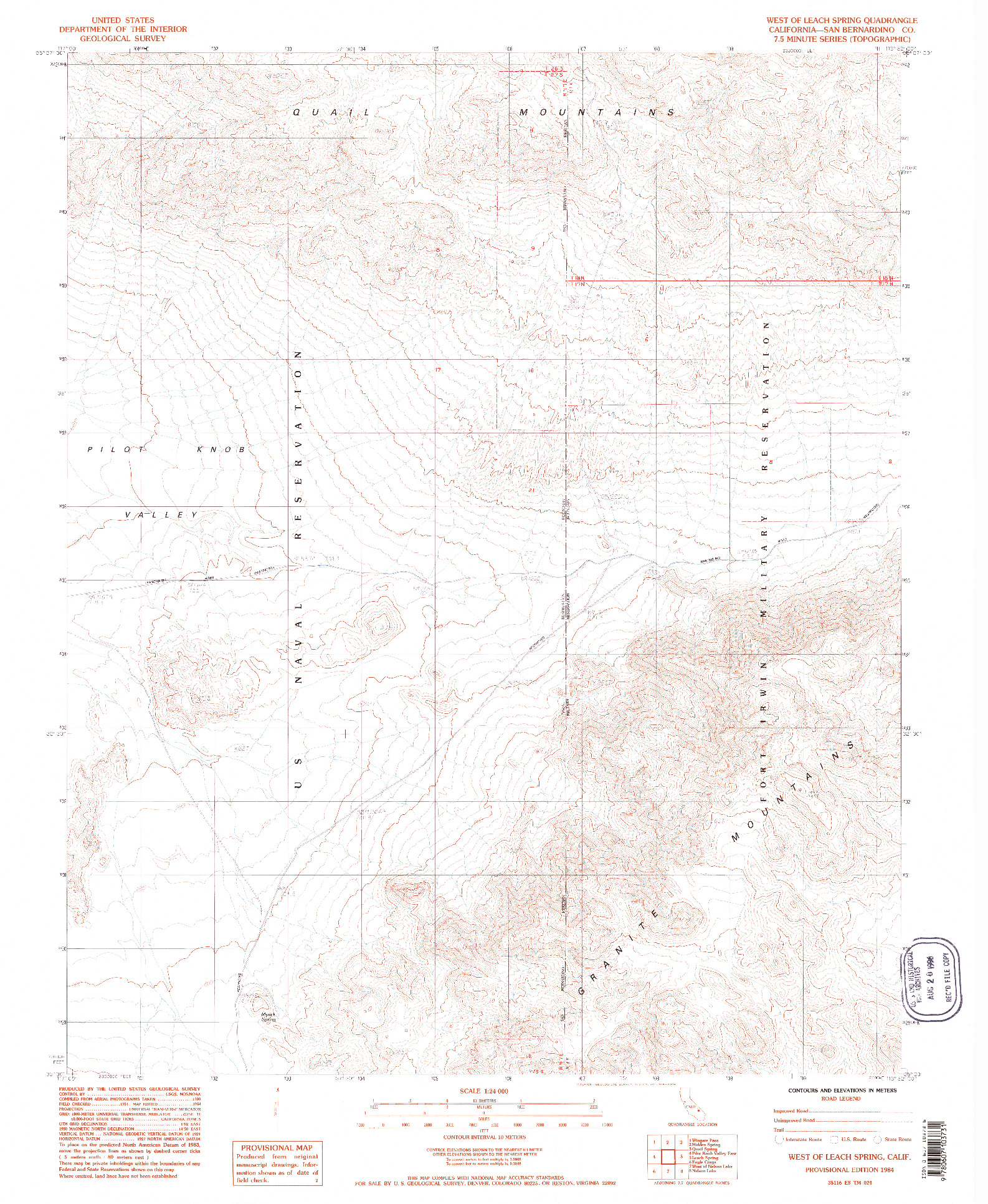 USGS 1:24000-SCALE QUADRANGLE FOR WEST OF LEACH SPRING, CA 1984