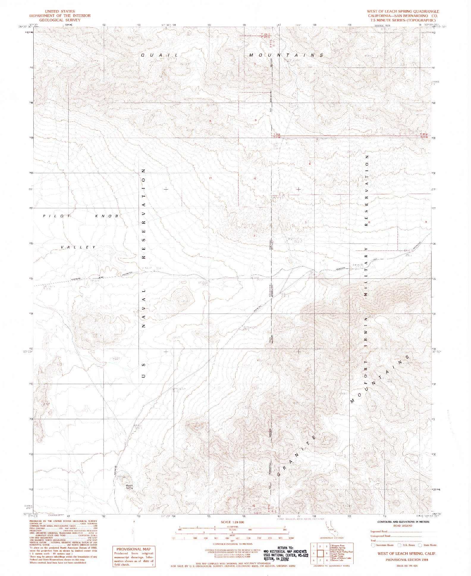 USGS 1:24000-SCALE QUADRANGLE FOR WEST OF LEACH SPRING, CA 1984