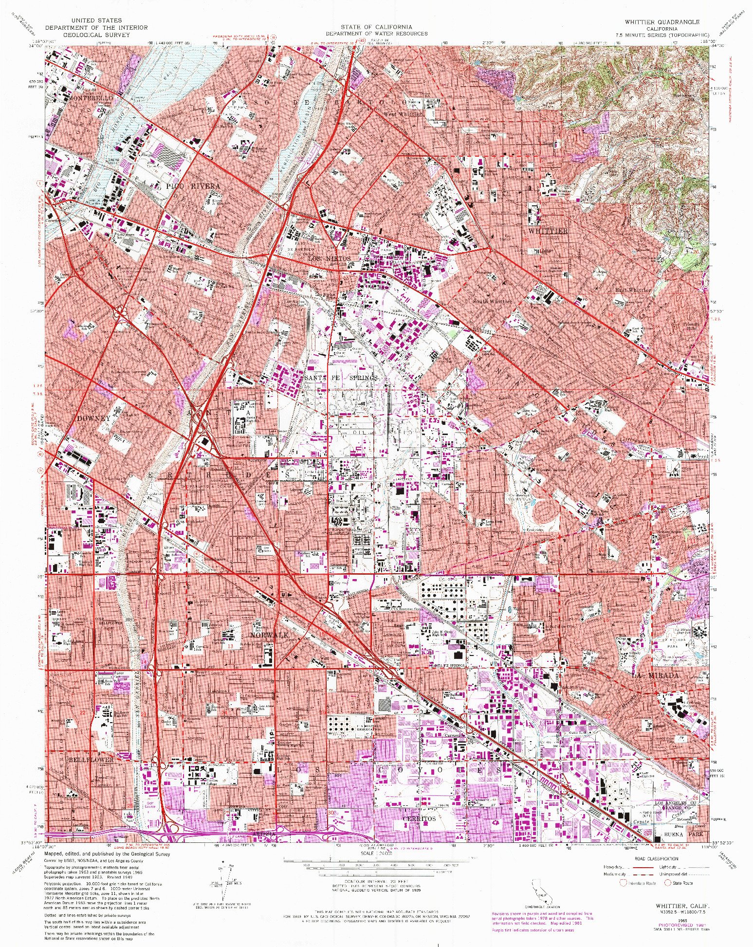 USGS 1:24000-SCALE QUADRANGLE FOR WHITTIER, CA 1965