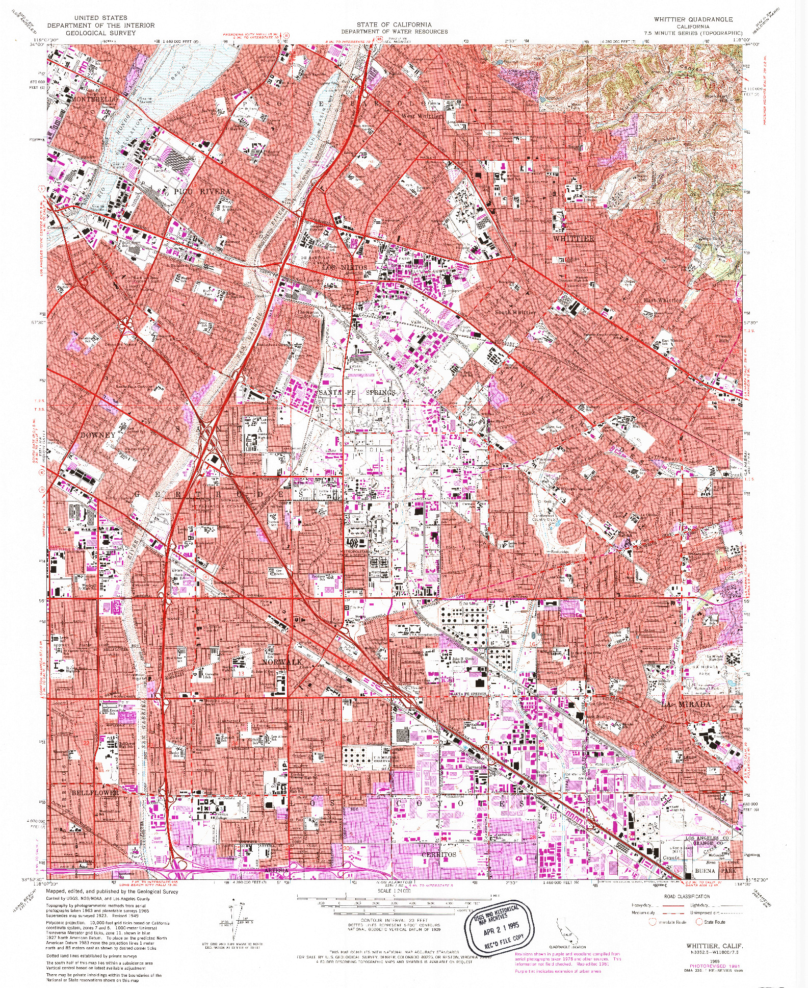 USGS 1:24000-SCALE QUADRANGLE FOR WHITTIER, CA 1965