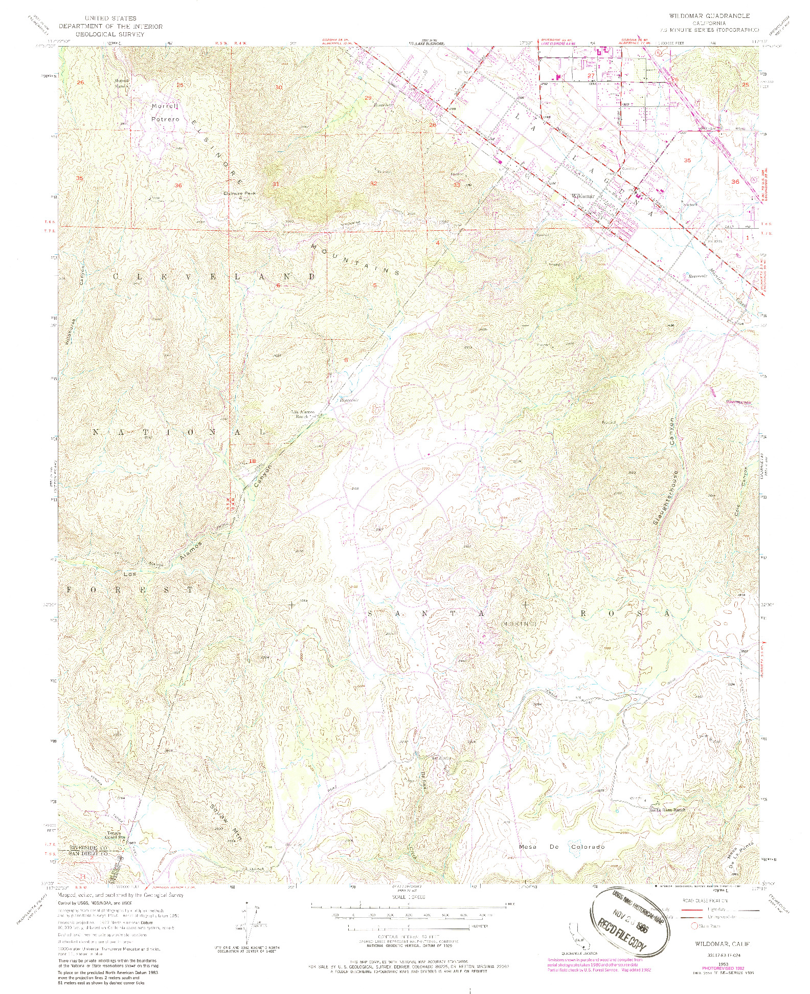 USGS 1:24000-SCALE QUADRANGLE FOR WILDOMAR, CA 1953