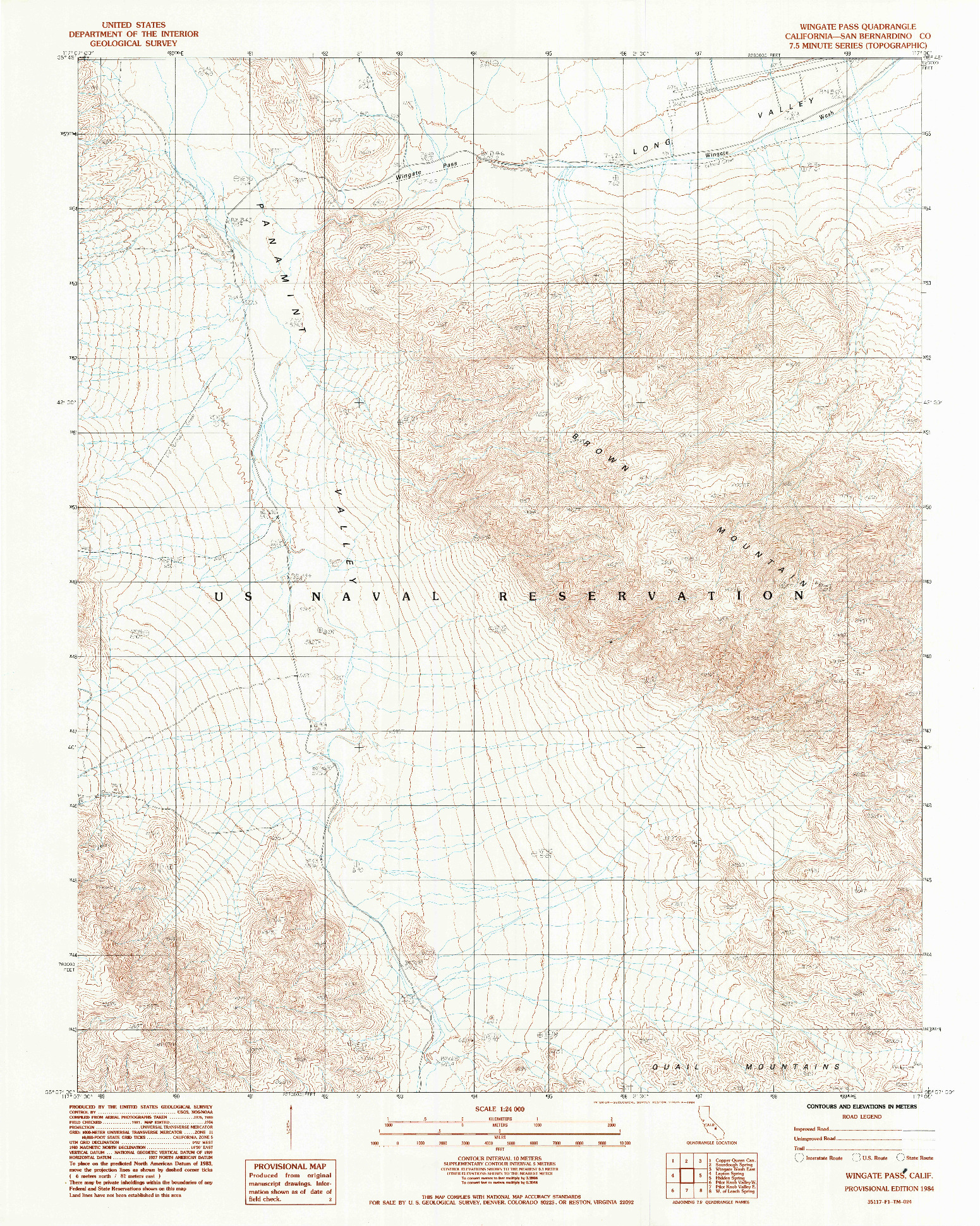 USGS 1:24000-SCALE QUADRANGLE FOR WINGATE PASS, CA 1984