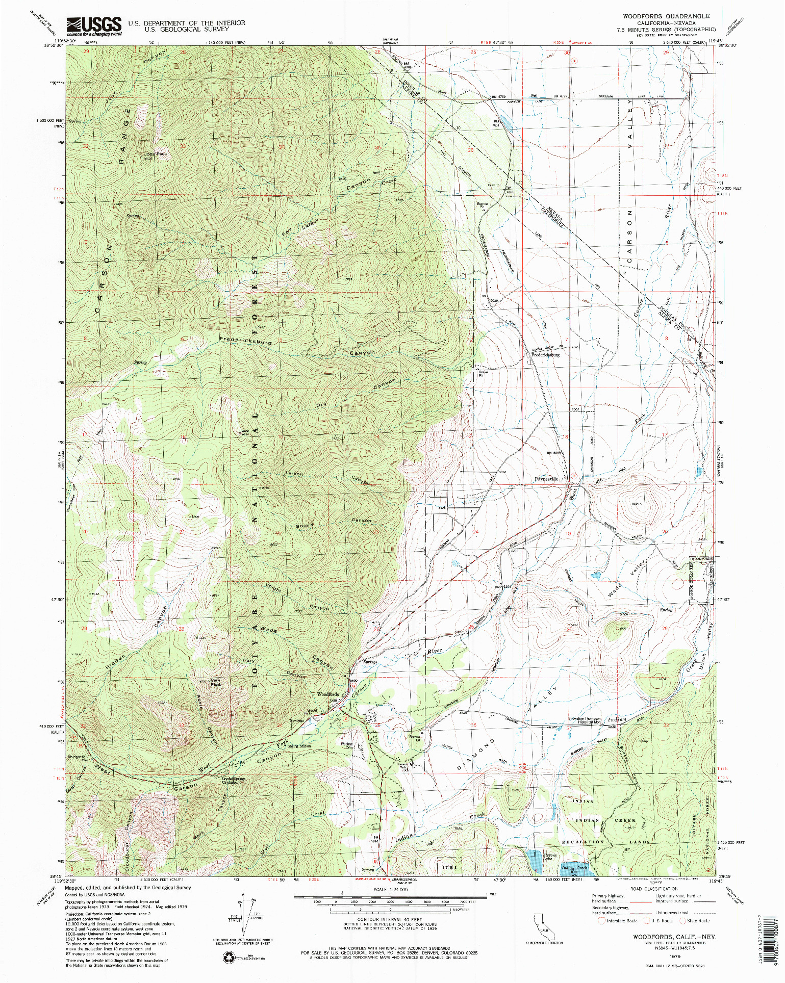 USGS 1:24000-SCALE QUADRANGLE FOR WOODFORDS, CA 1979