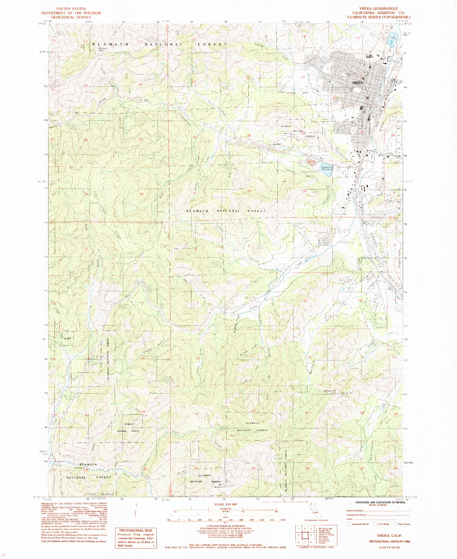 USGS 1:24000-SCALE QUADRANGLE FOR YREKA, CA 1984