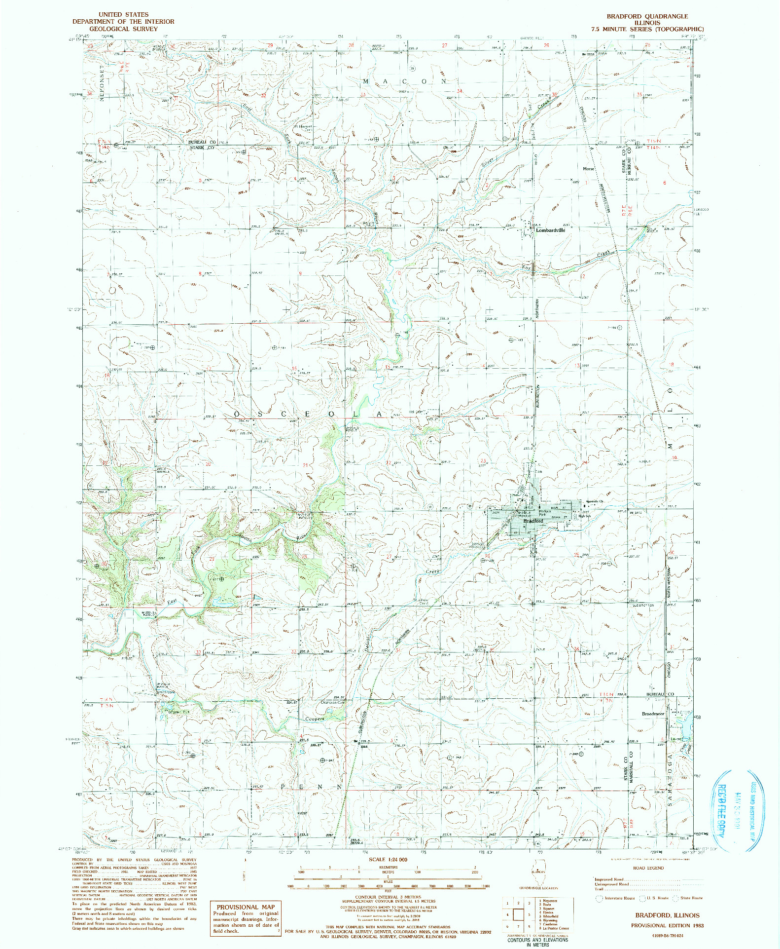 USGS 1:24000-SCALE QUADRANGLE FOR BRADFORD, IL 1983