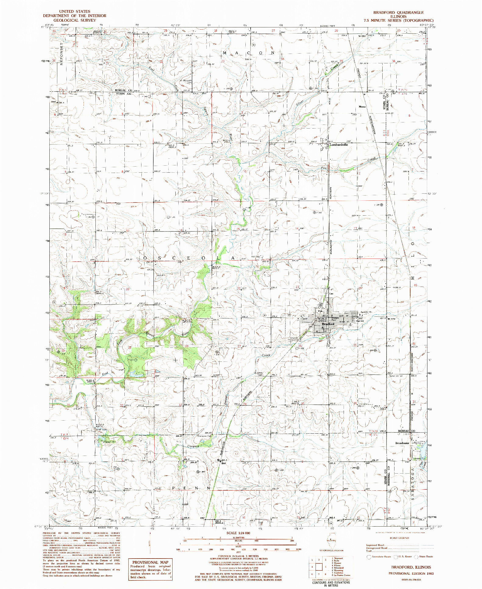 USGS 1:24000-SCALE QUADRANGLE FOR BRADFORD, IL 1983