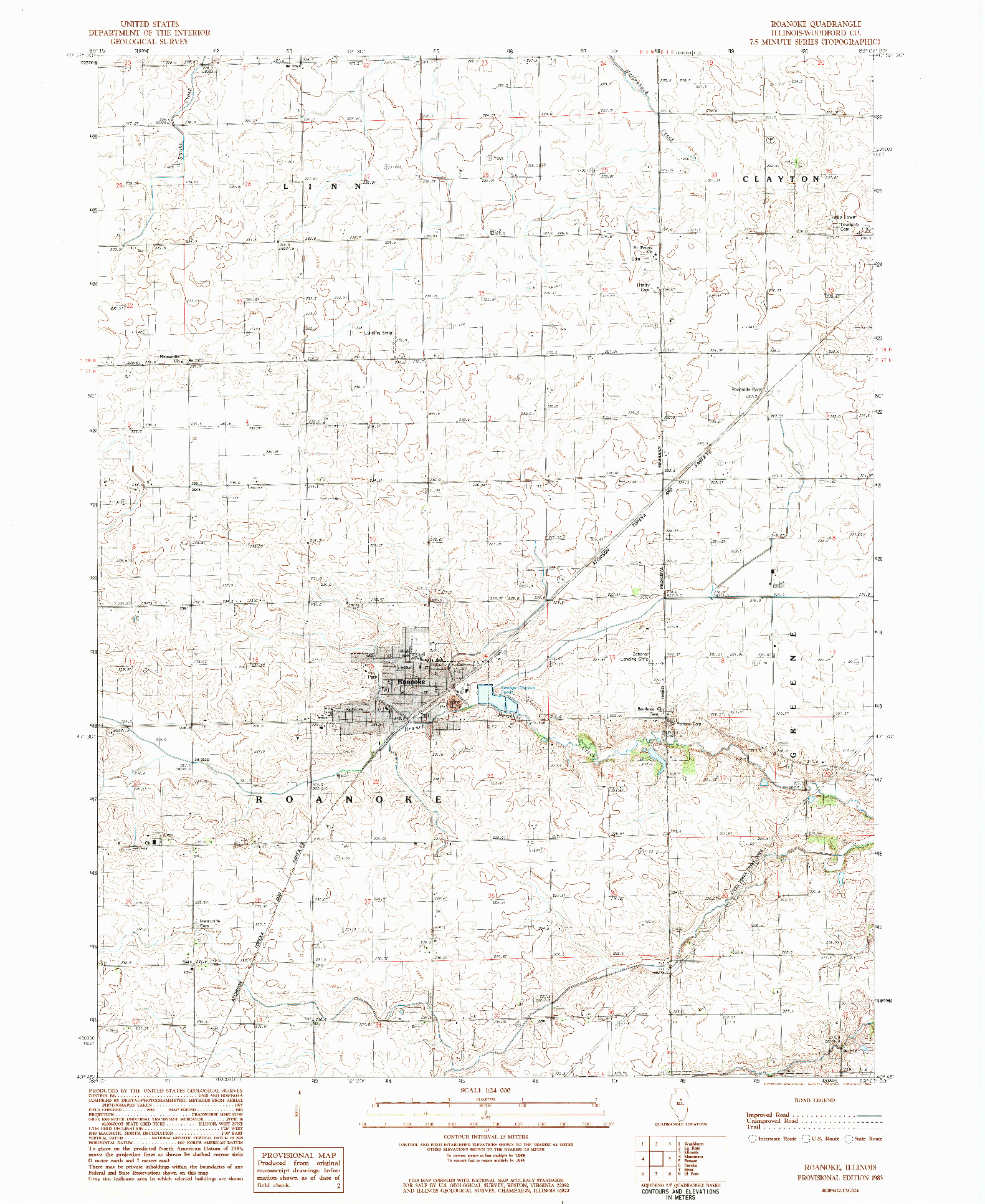 USGS 1:24000-SCALE QUADRANGLE FOR ROANOKE, IL 1983