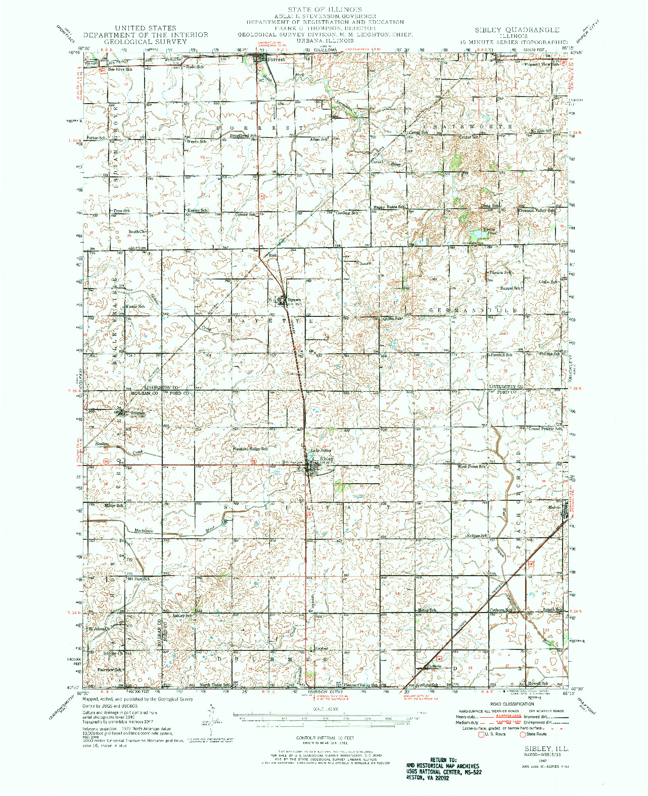 USGS 1:62500-SCALE QUADRANGLE FOR SIBLEY, IL 1947