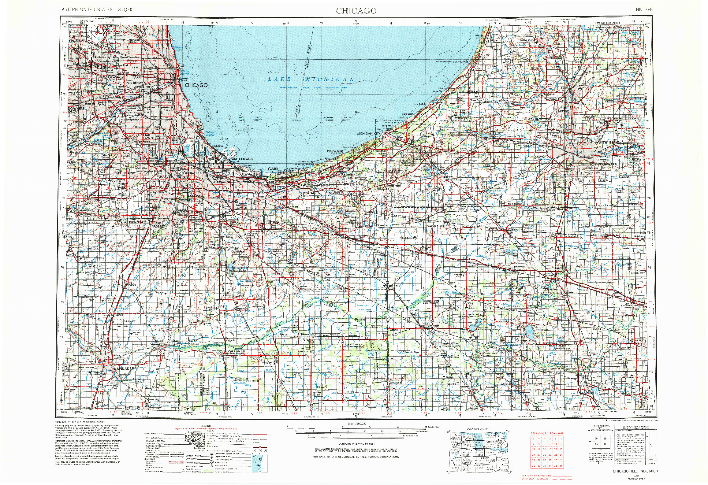 USGS 1:250000-SCALE QUADRANGLE FOR CHICAGO, IL 1953