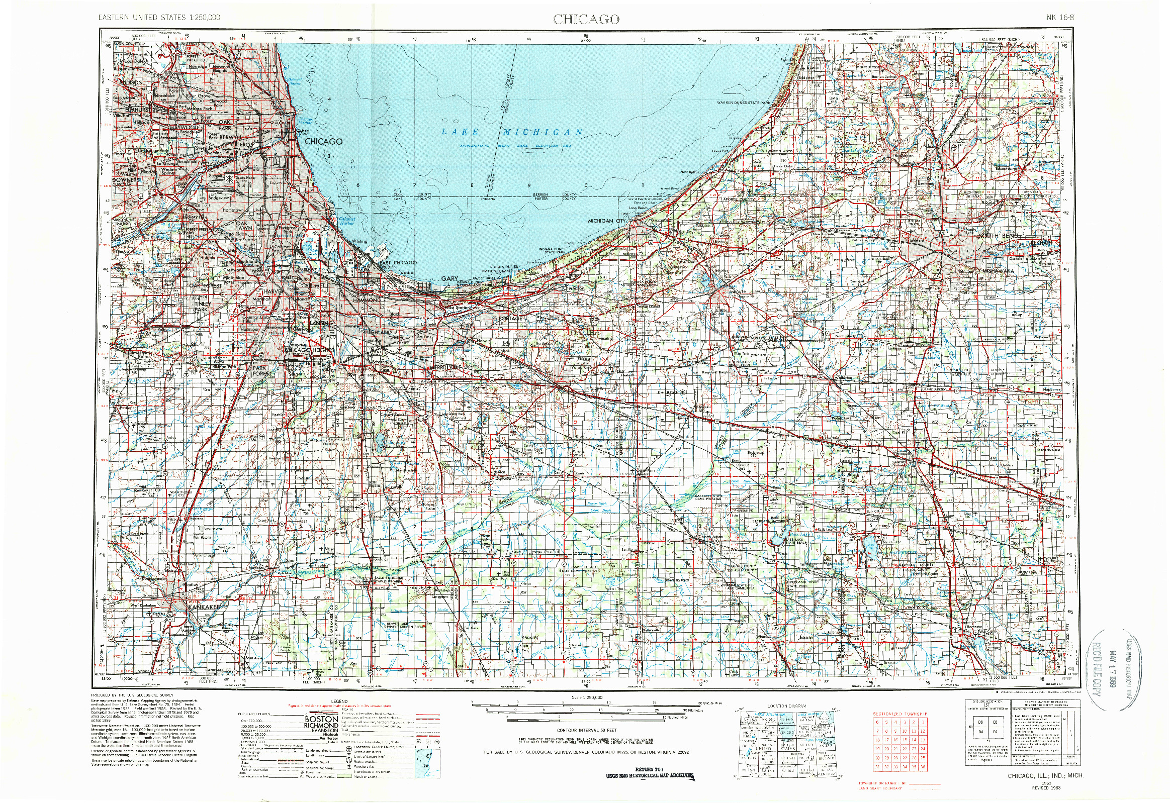 USGS 1:250000-SCALE QUADRANGLE FOR CHICAGO, IL 1953