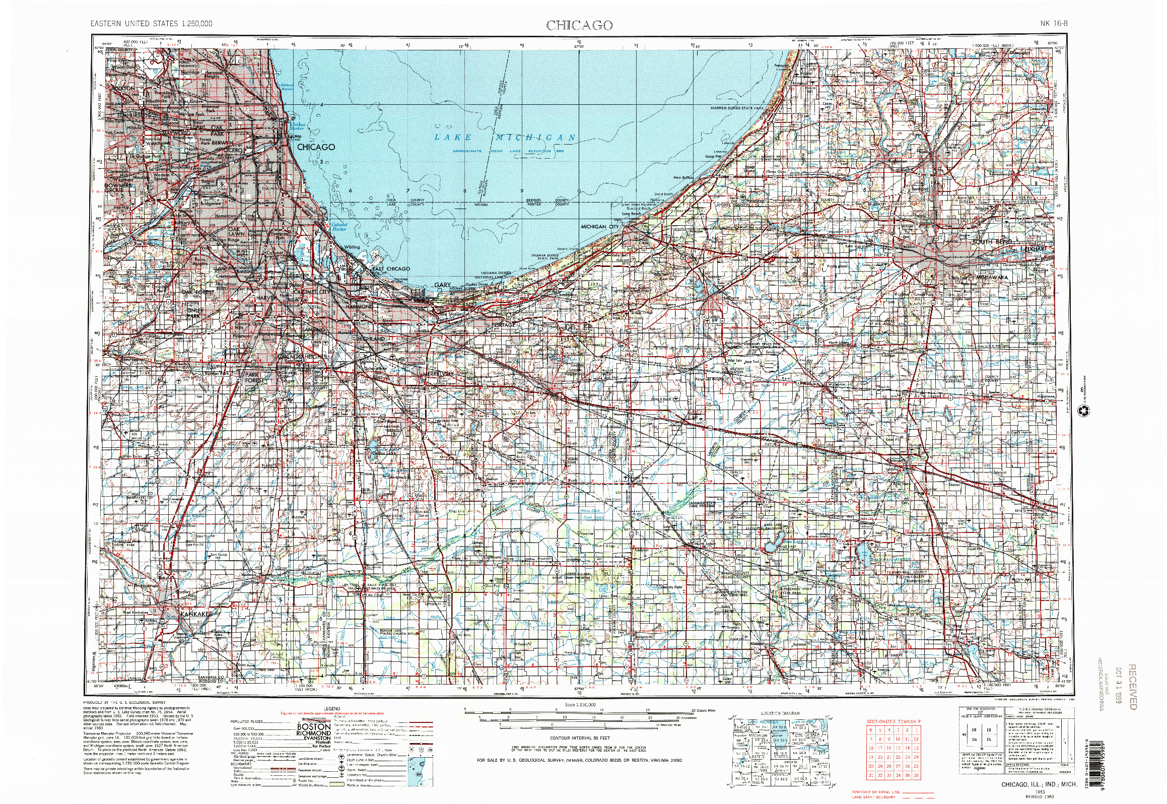 USGS 1:250000-SCALE QUADRANGLE FOR CHICAGO, IL 1953