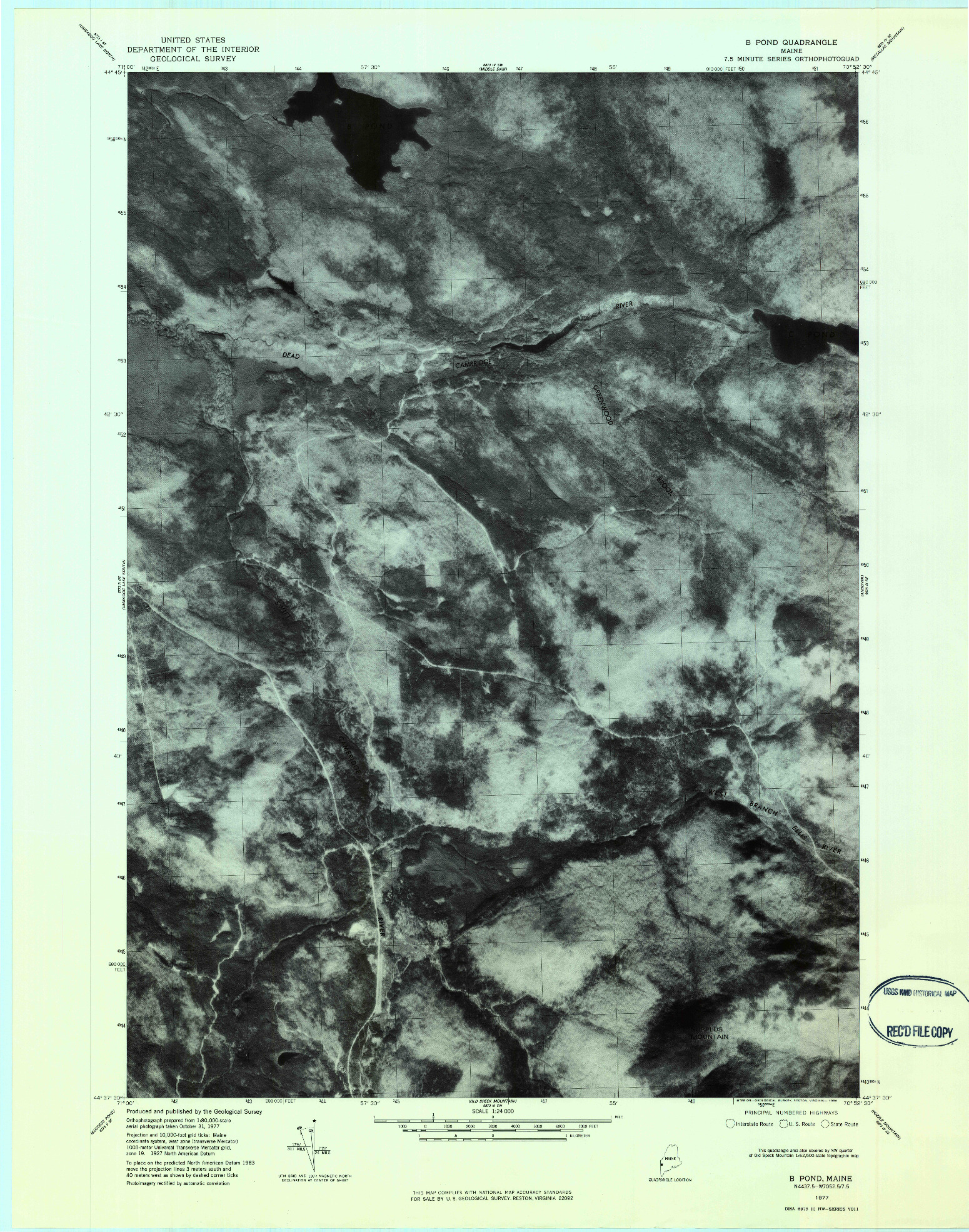 USGS 1:24000-SCALE QUADRANGLE FOR B POND, ME 1977