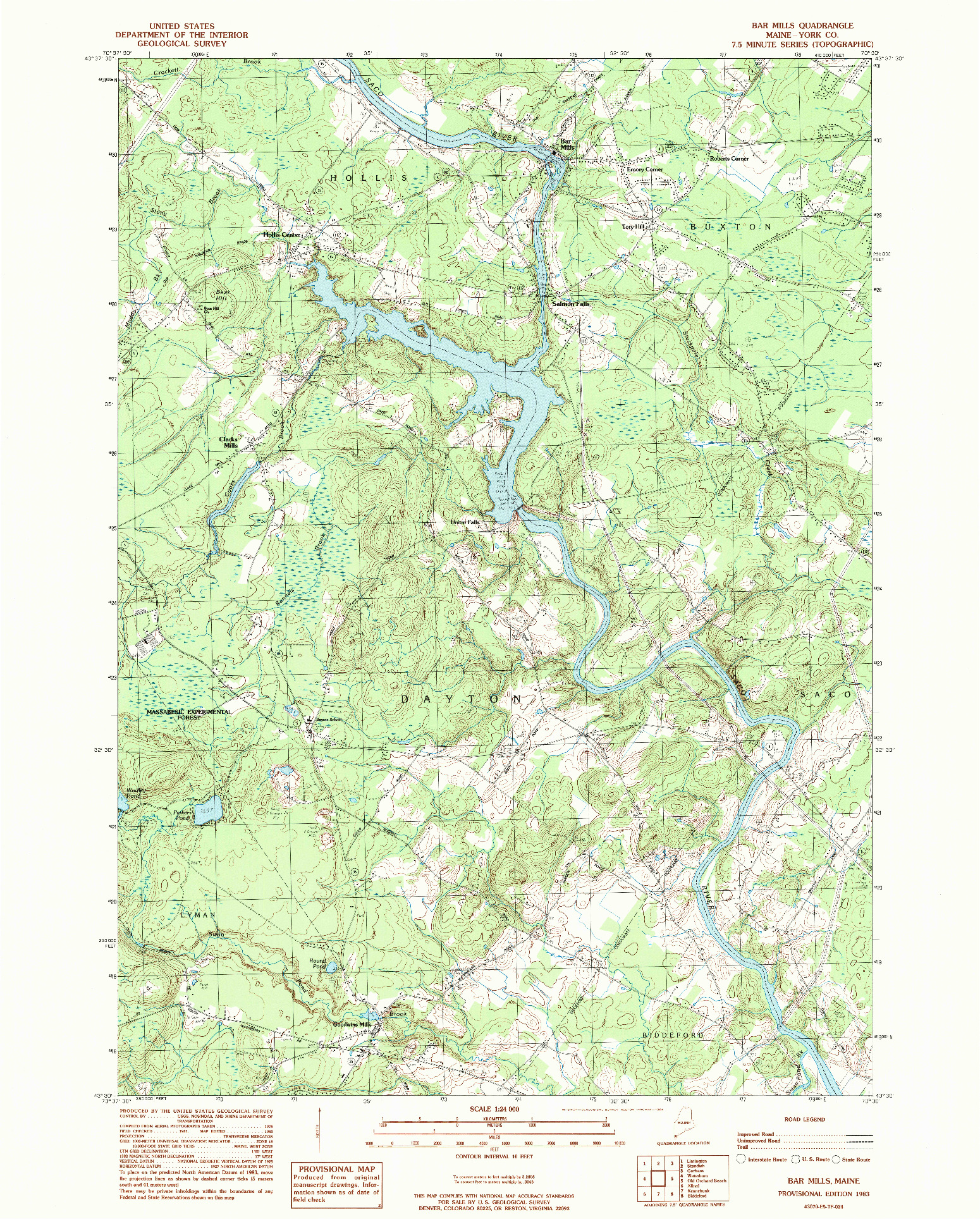 USGS 1:24000-SCALE QUADRANGLE FOR BAR MILLS, ME 1983