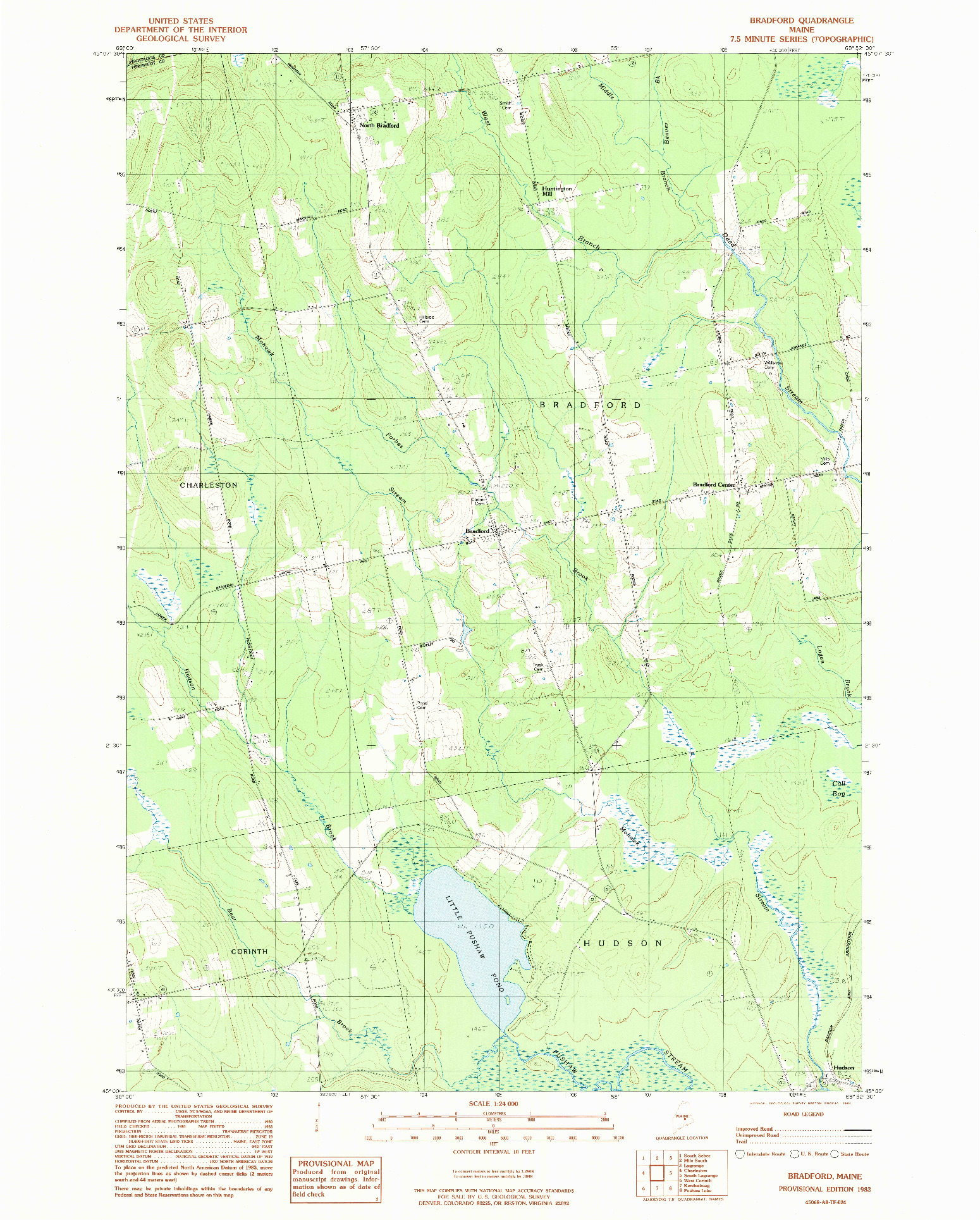 USGS 1:24000-SCALE QUADRANGLE FOR BRADFORD, ME 1983