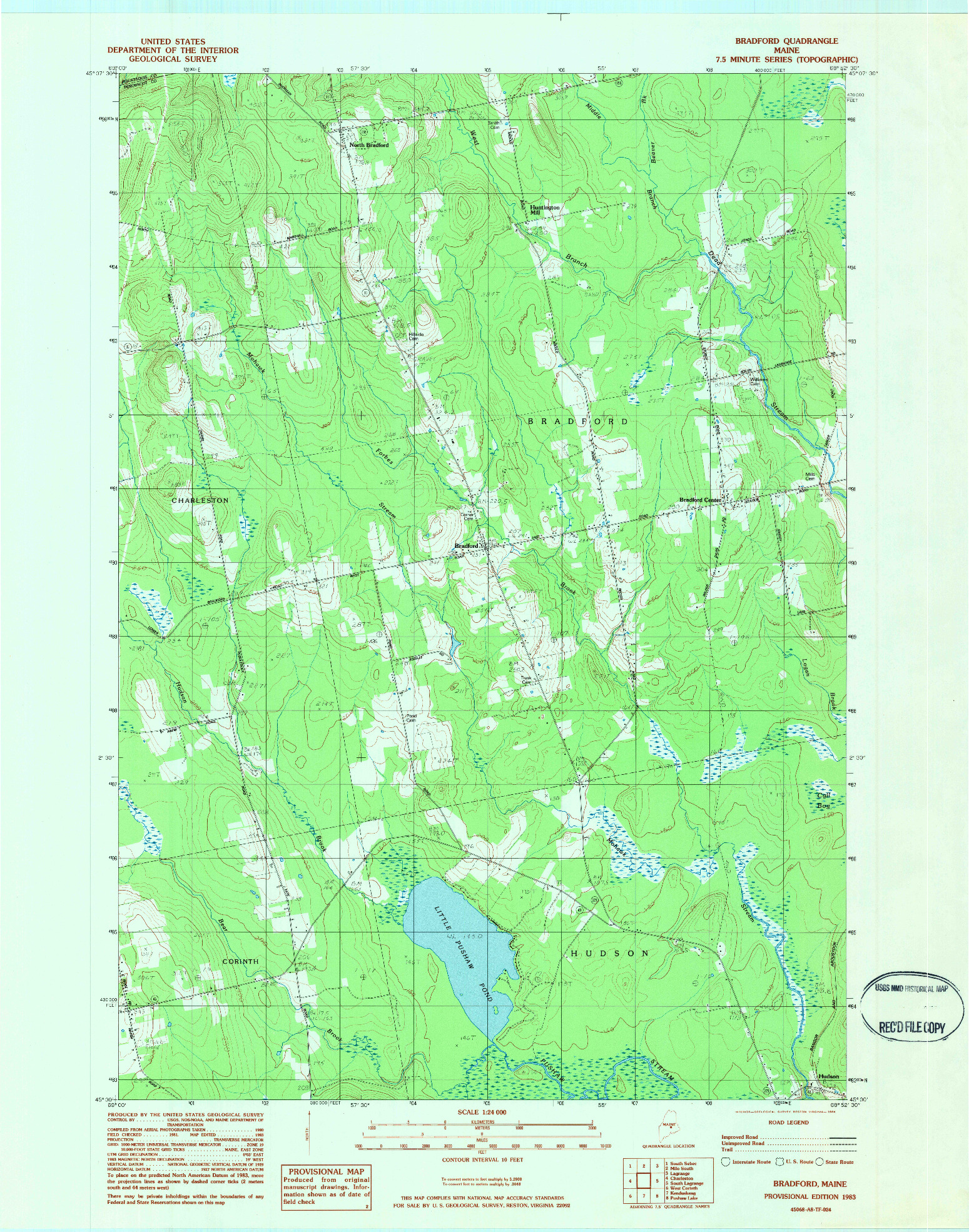 USGS 1:24000-SCALE QUADRANGLE FOR BRADFORD, ME 1983