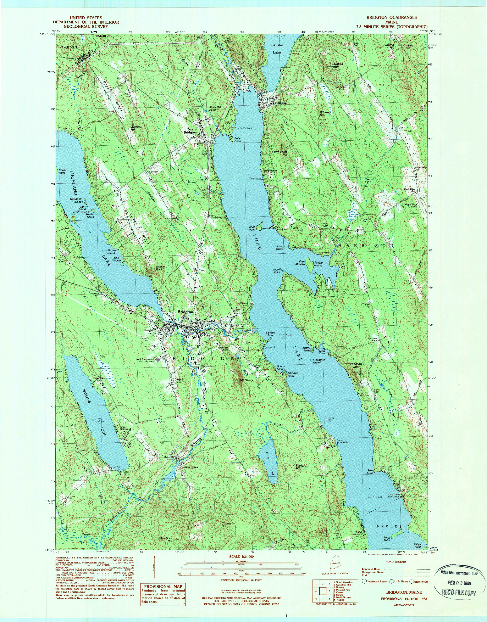 USGS 1:24000-SCALE QUADRANGLE FOR BRIDGTON, ME 1983