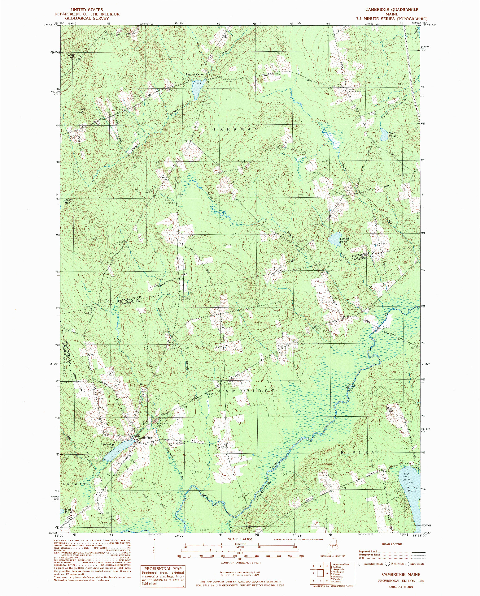 USGS 1:24000-SCALE QUADRANGLE FOR CAMBRIDGE, ME 1984