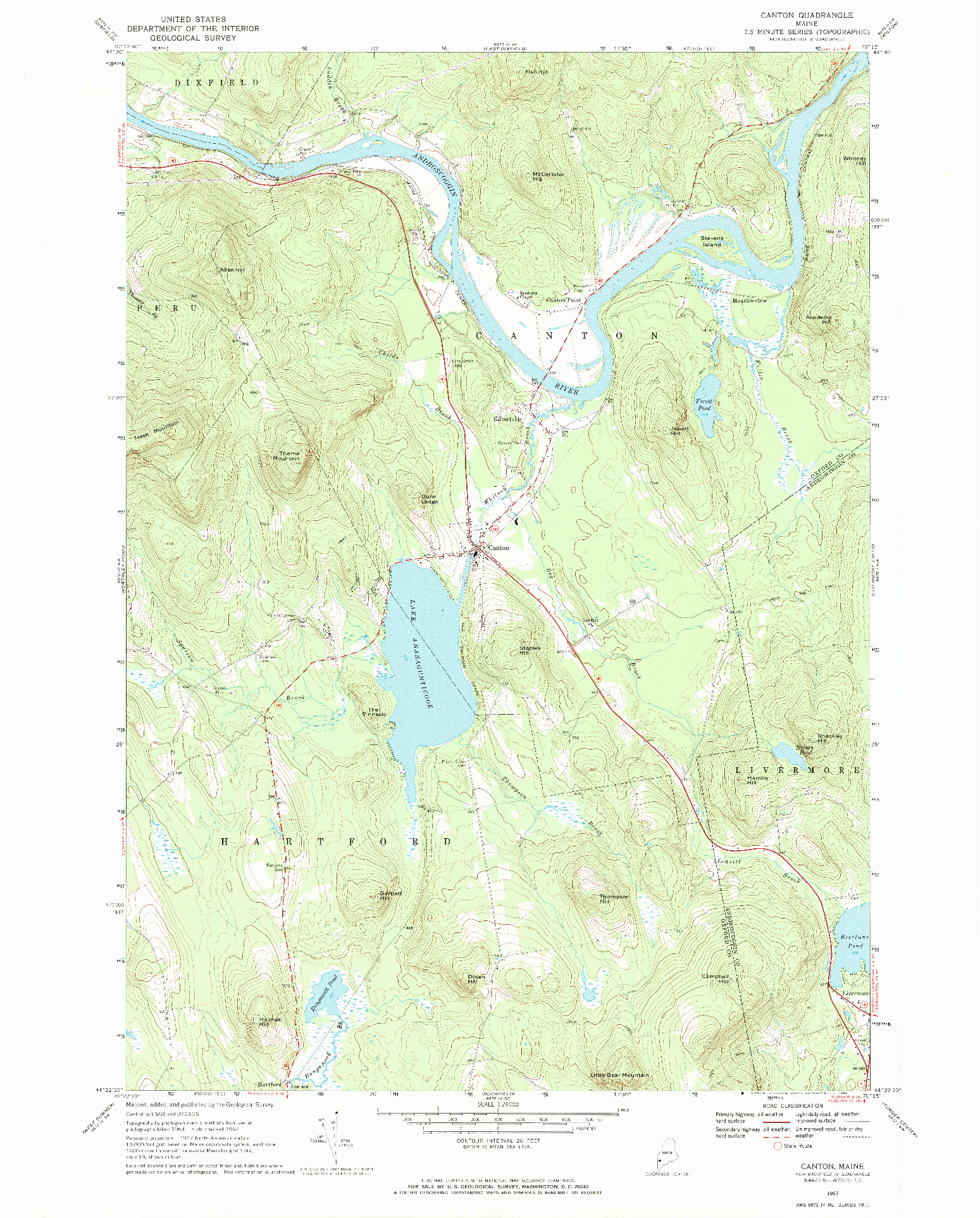 USGS 1:24000-SCALE QUADRANGLE FOR CANTON, ME 1967