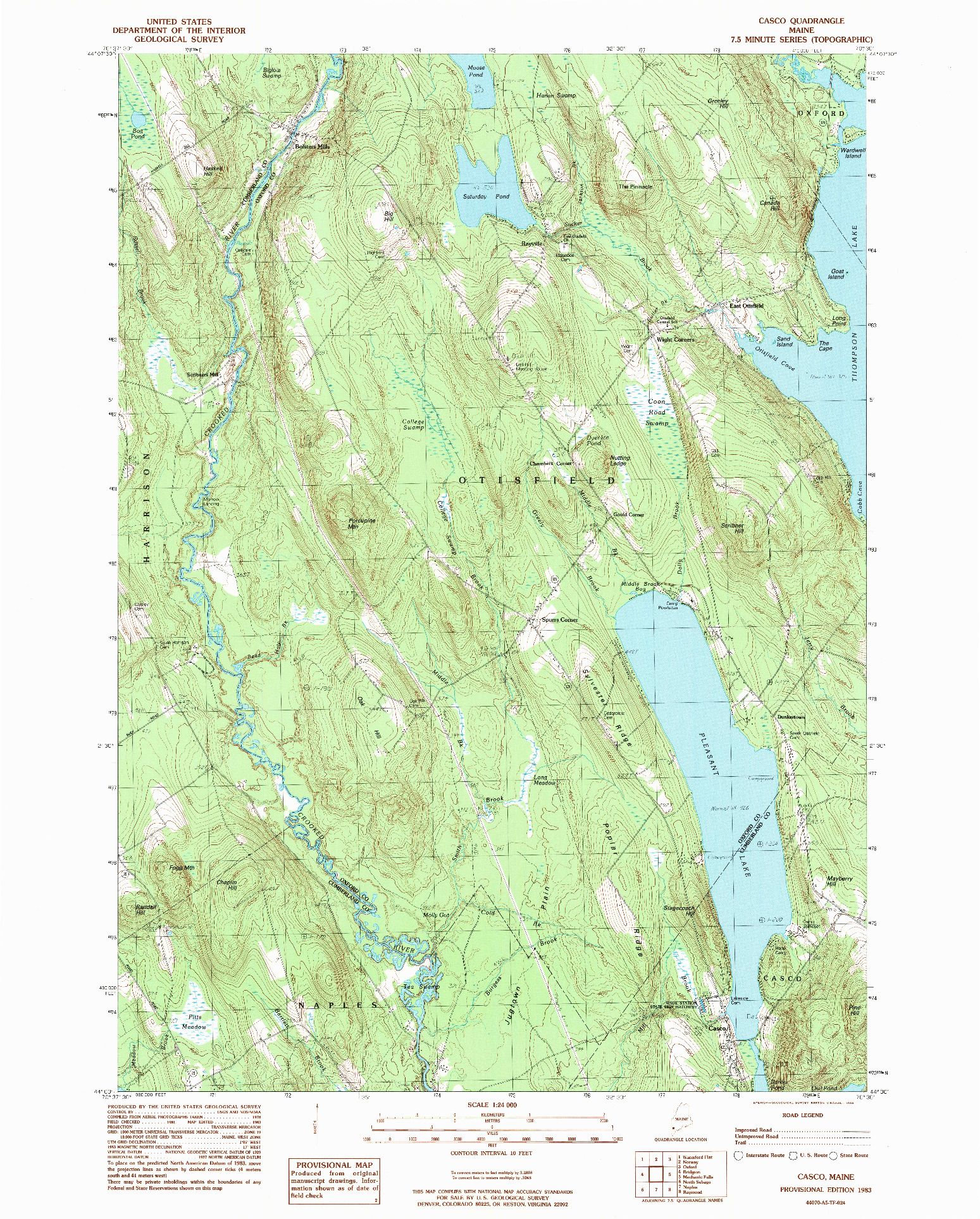 USGS 1:24000-SCALE QUADRANGLE FOR CASCO, ME 1983