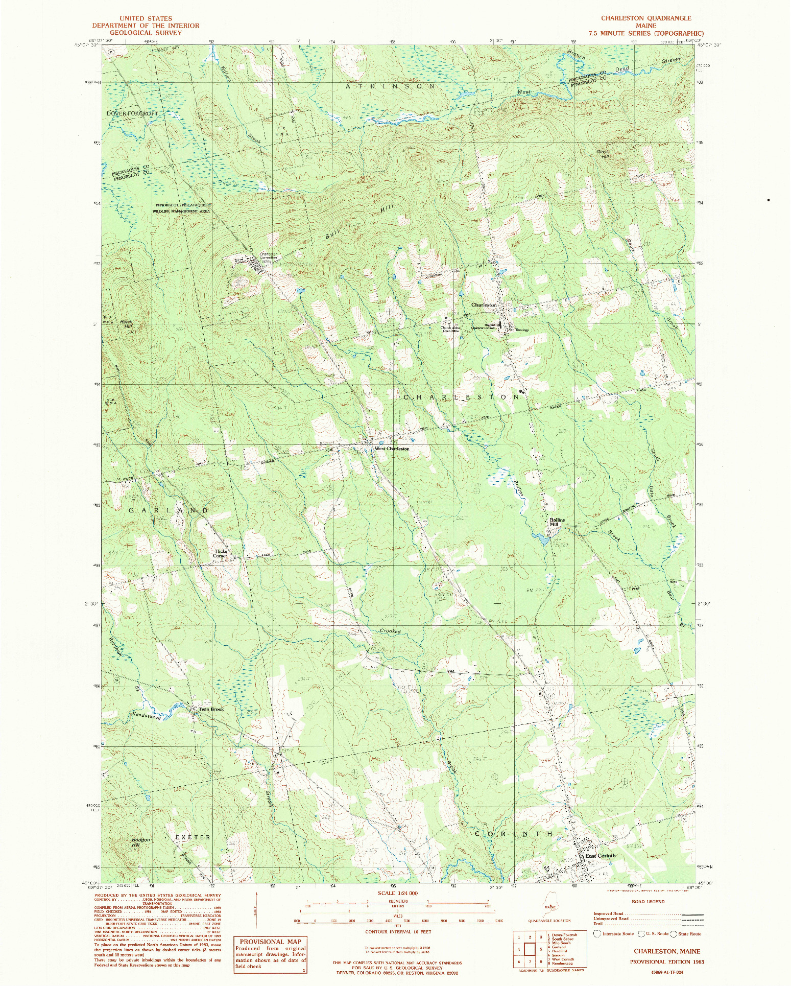 USGS 1:24000-SCALE QUADRANGLE FOR CHARLESTON, ME 1983