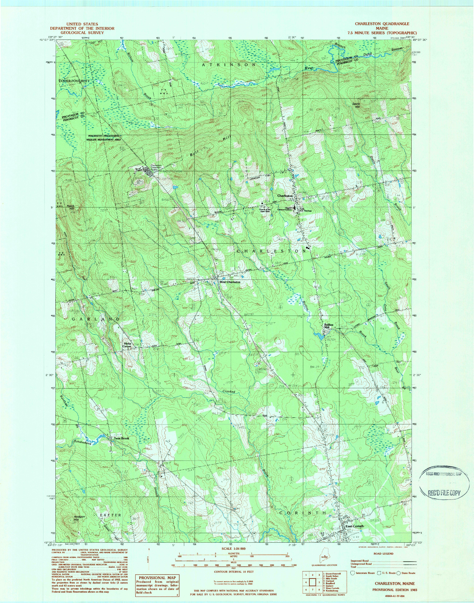 USGS 1:24000-SCALE QUADRANGLE FOR CHARLESTON, ME 1983