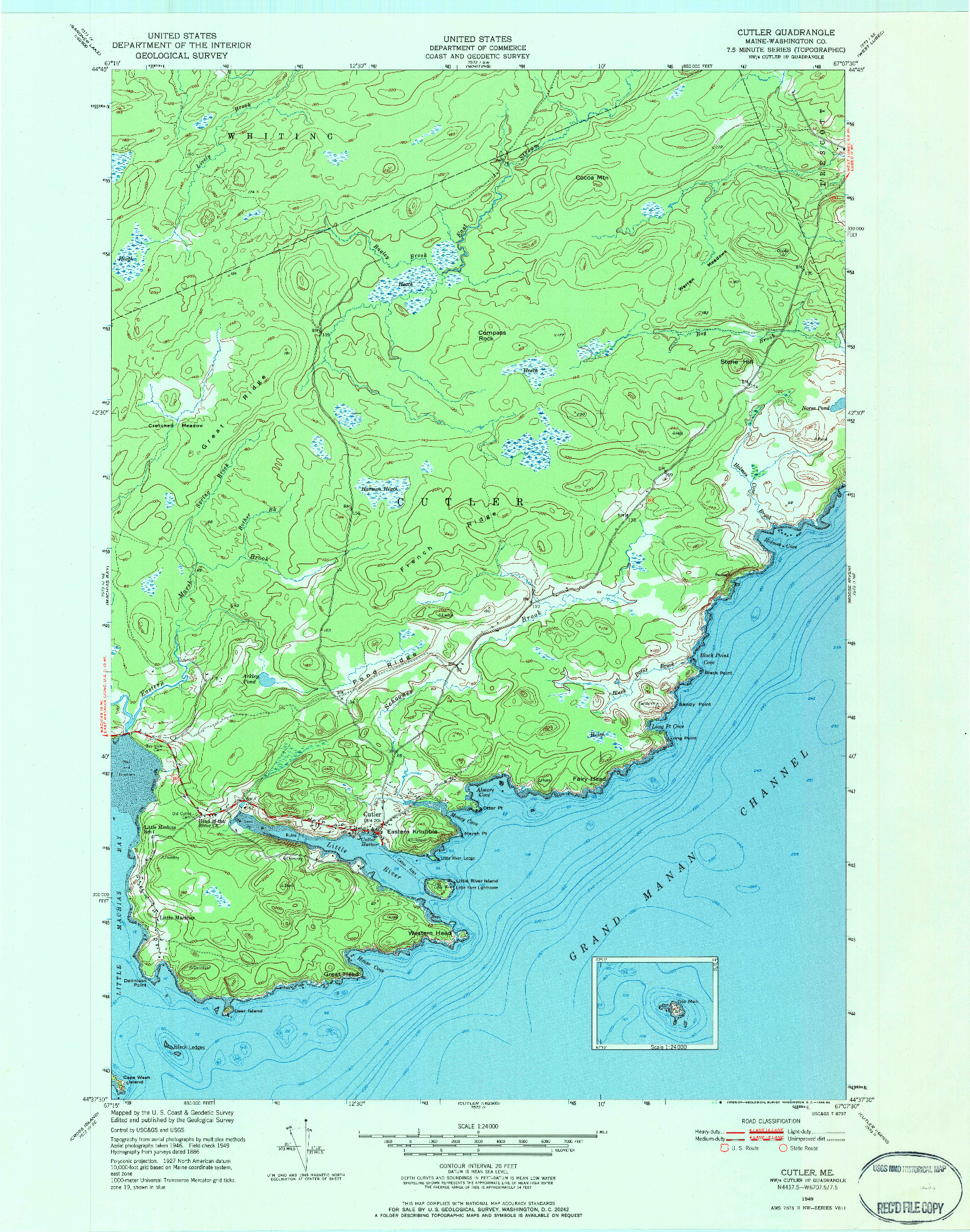 USGS 1:24000-SCALE QUADRANGLE FOR CUTLER, ME 1949