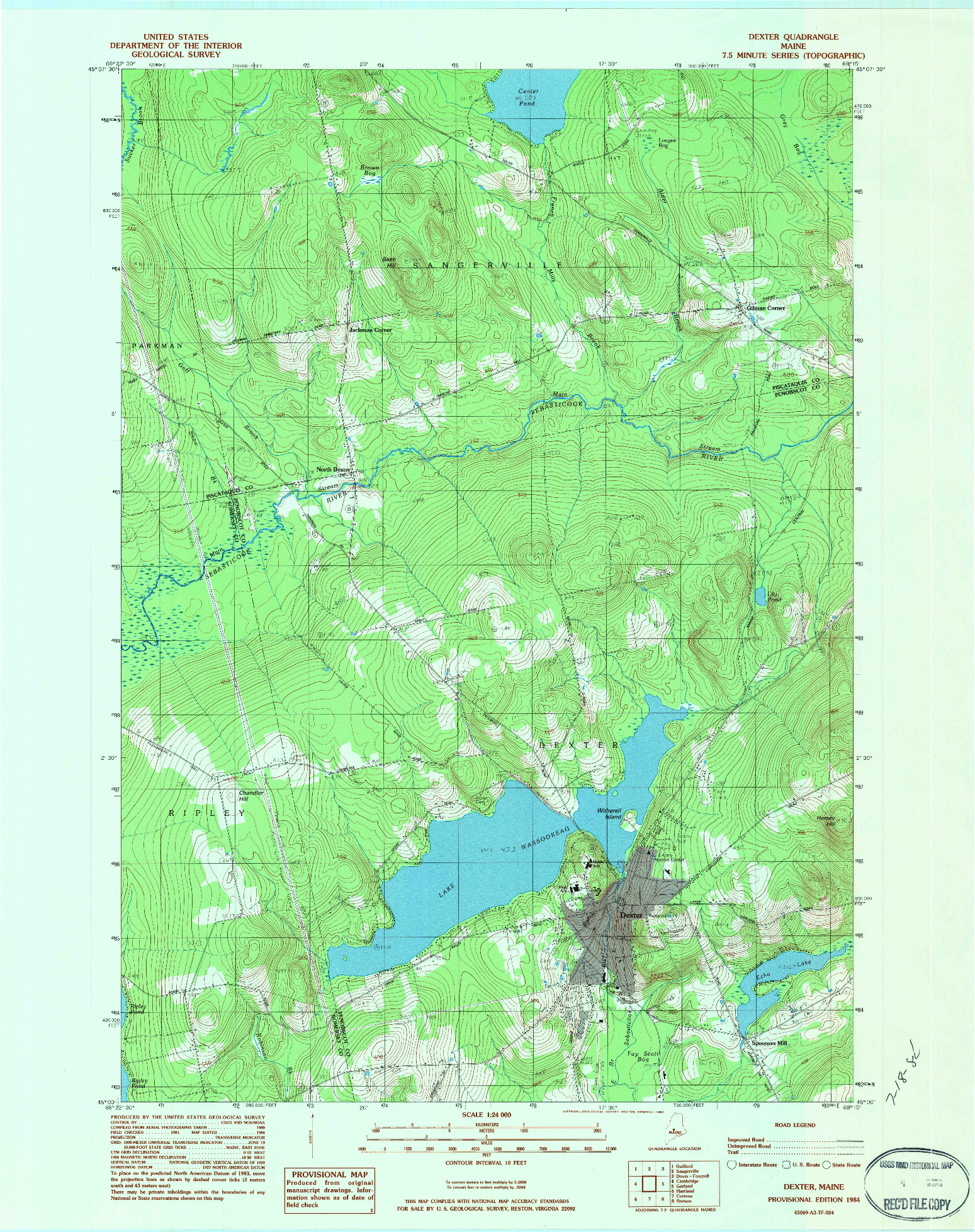 USGS 1:24000-SCALE QUADRANGLE FOR DEXTER, ME 1984