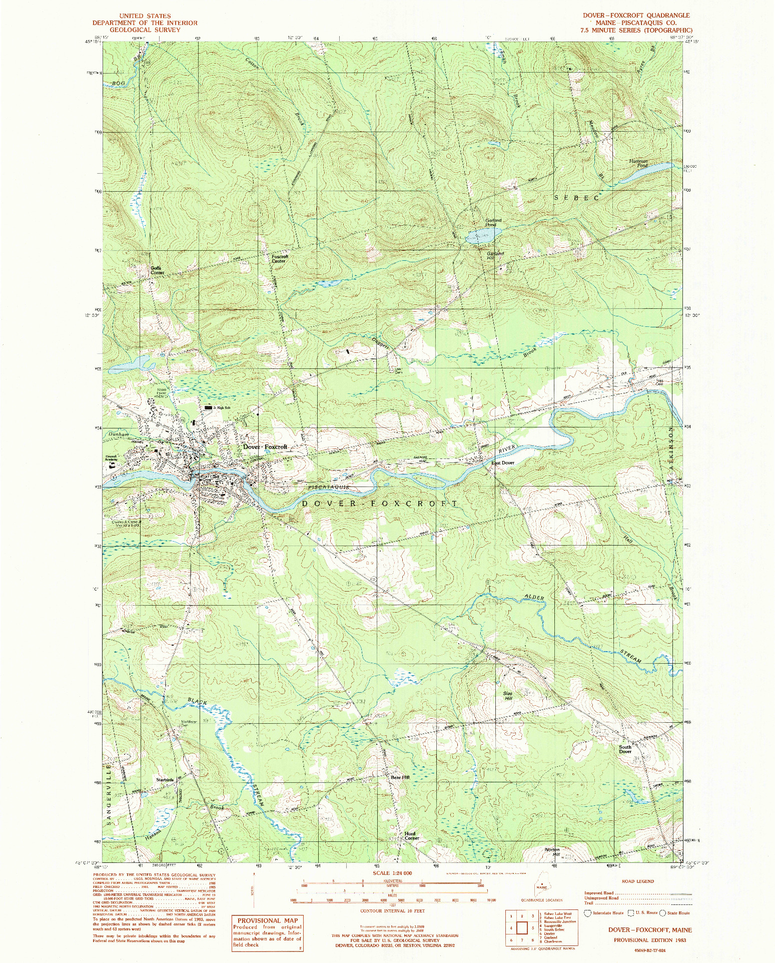 USGS 1:24000-SCALE QUADRANGLE FOR DOVER-FOXCROFT, ME 1983