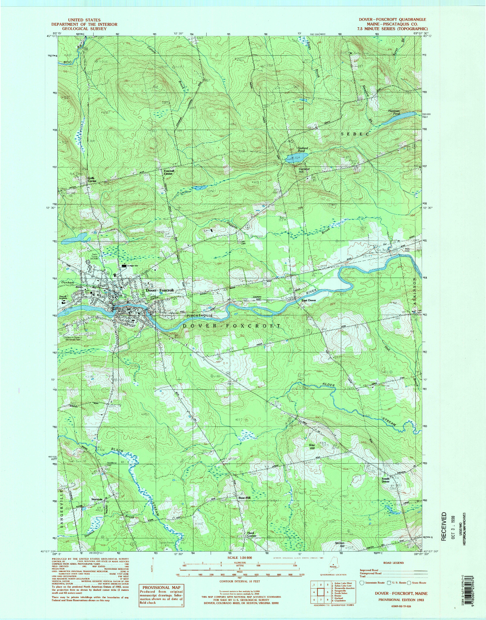 USGS 1:24000-SCALE QUADRANGLE FOR DOVER-FOXCROFT, ME 1983