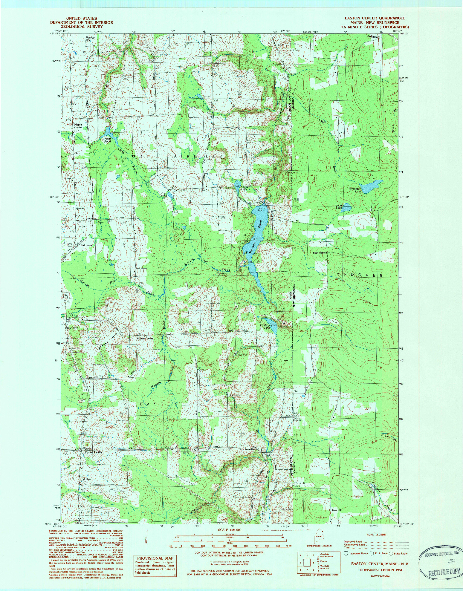 USGS 1:24000-SCALE QUADRANGLE FOR EASTON CENTER, ME 1984