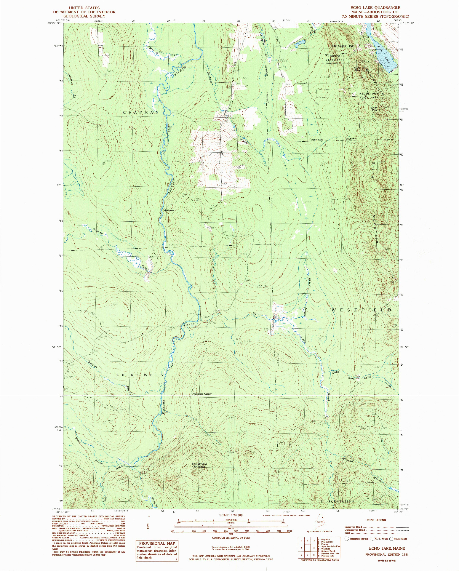 USGS 1:24000-SCALE QUADRANGLE FOR ECHO LAKE, ME 1984