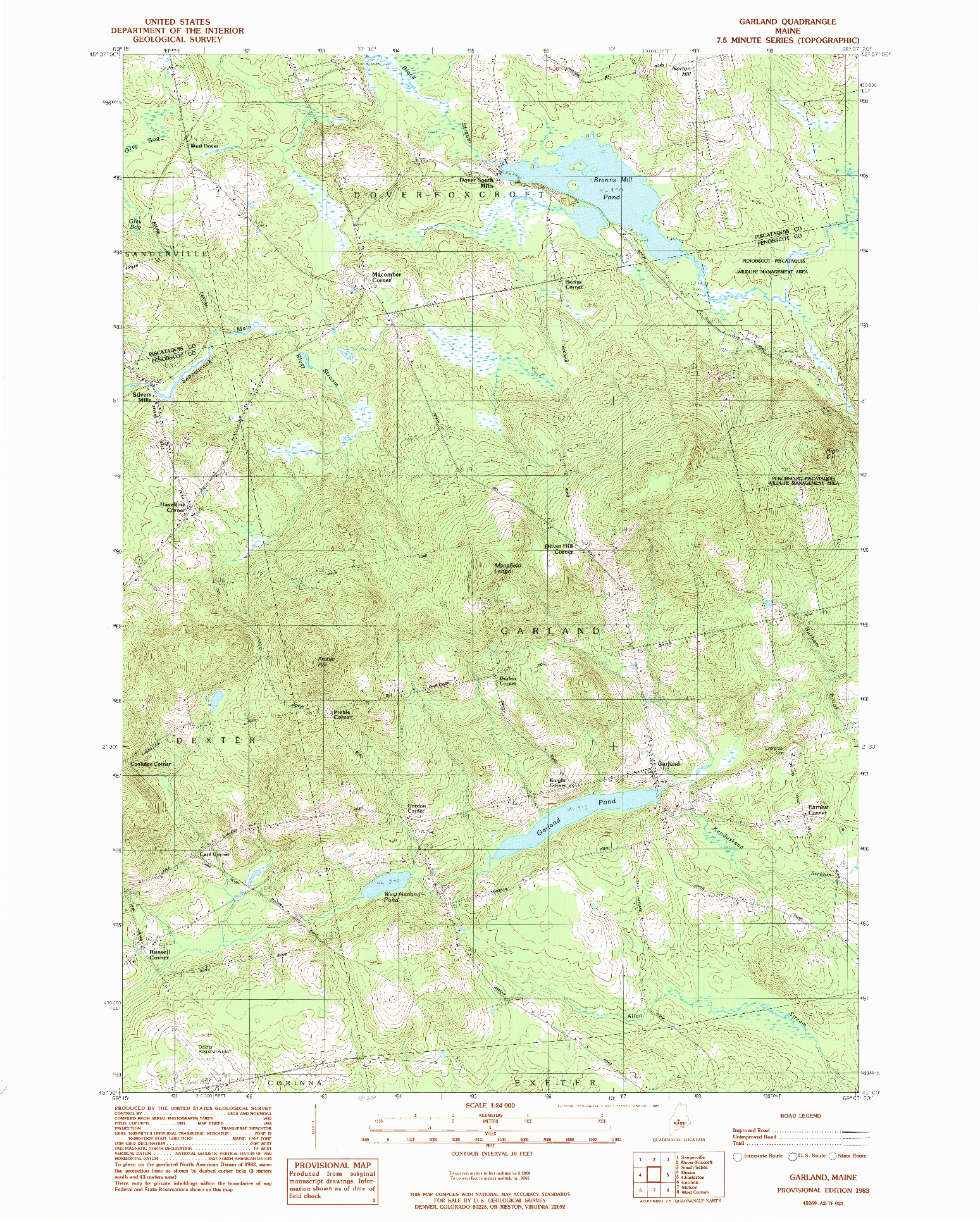 USGS 1:24000-SCALE QUADRANGLE FOR GARLAND, ME 1983