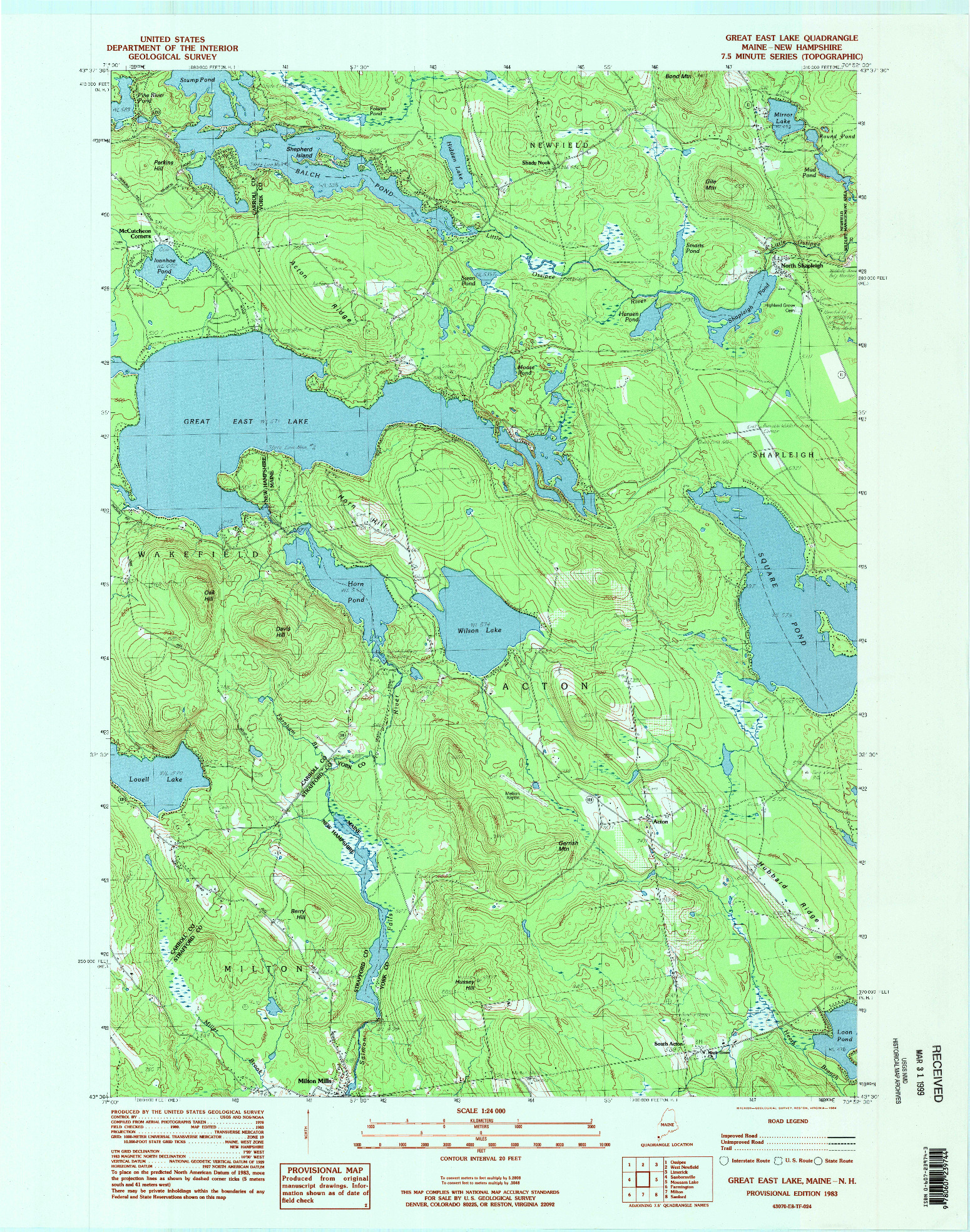 USGS 1:24000-SCALE QUADRANGLE FOR GREAT EAST LAKE, ME 1983