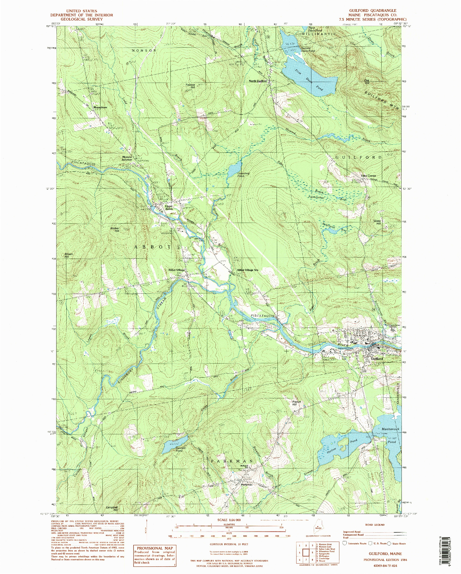 USGS 1:24000-SCALE QUADRANGLE FOR GUILFORD, ME 1984