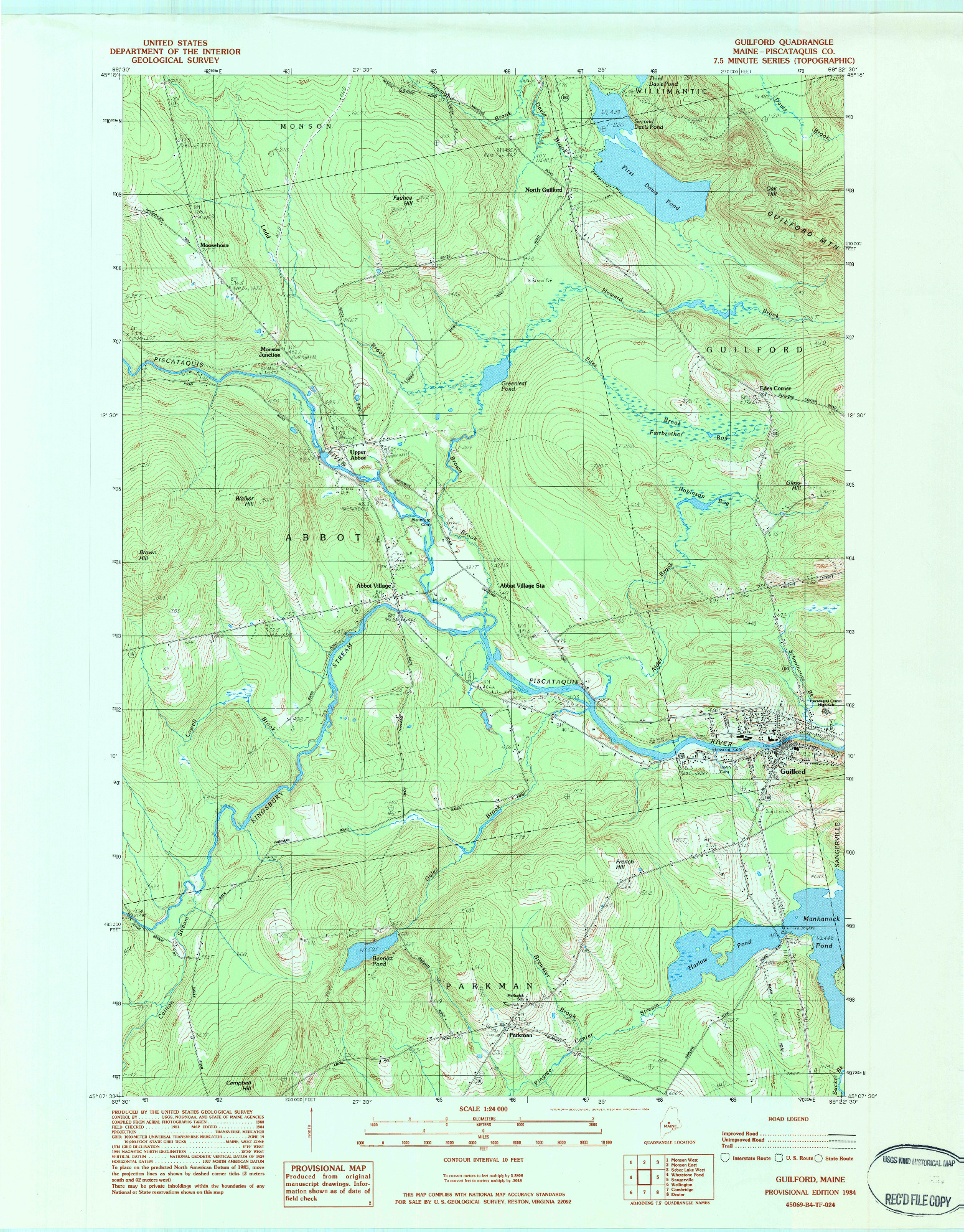 USGS 1:24000-SCALE QUADRANGLE FOR GUILFORD, ME 1984