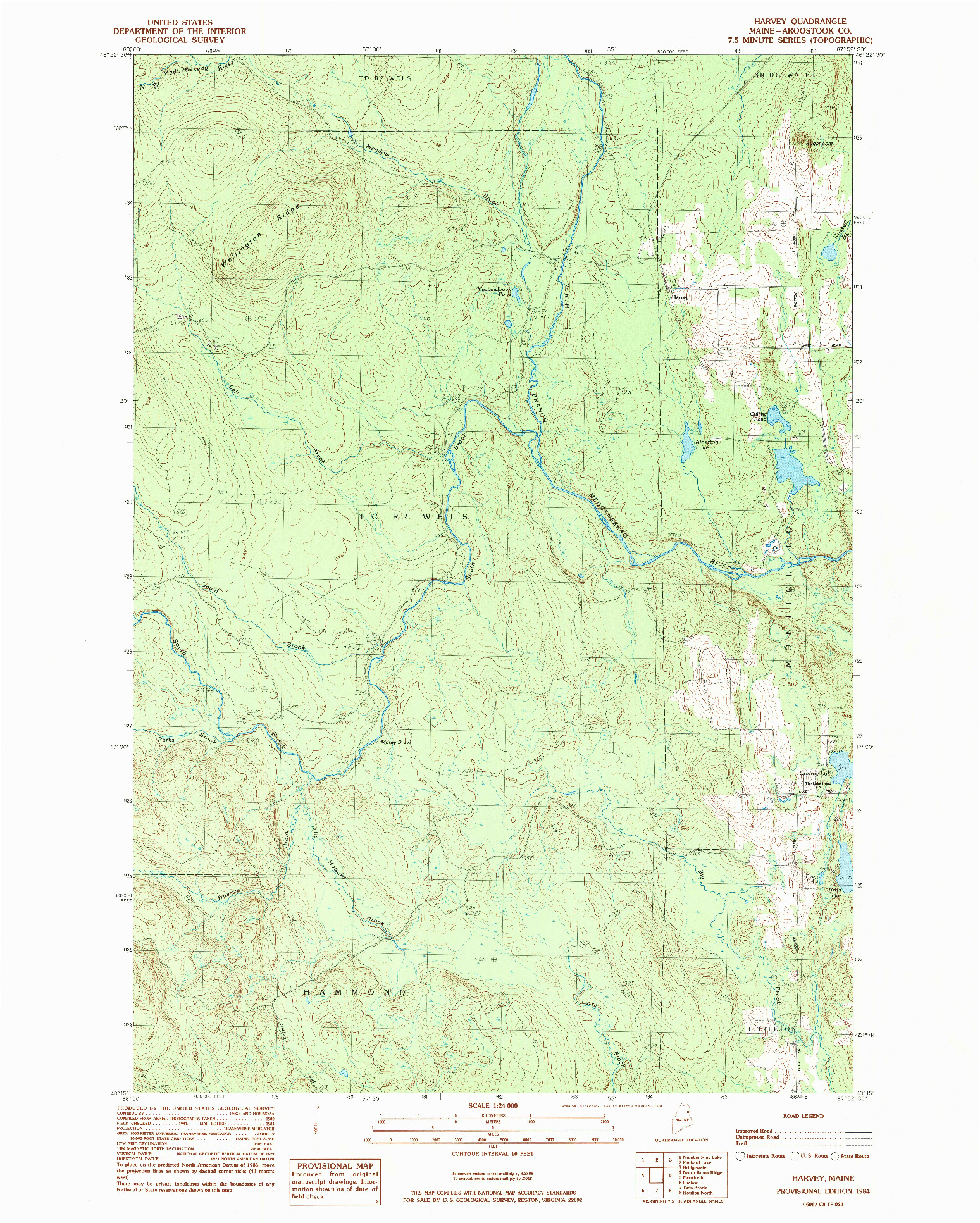 USGS 1:24000-SCALE QUADRANGLE FOR HARVEY, ME 1984