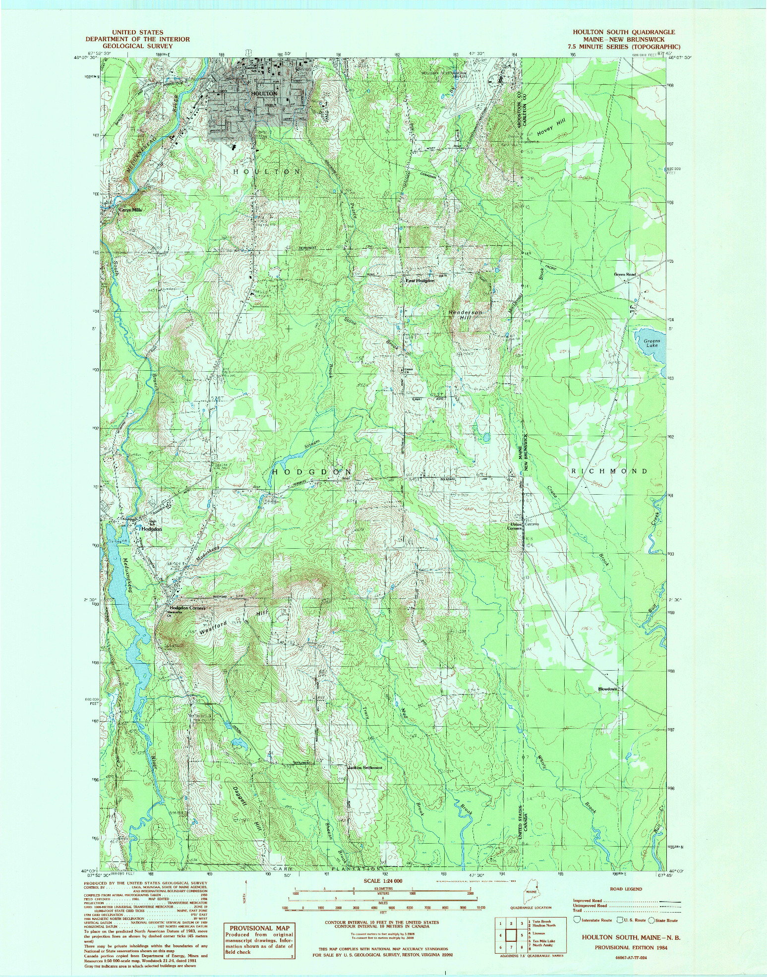 USGS 1:24000-SCALE QUADRANGLE FOR HOULTON SOUTH, ME 1984