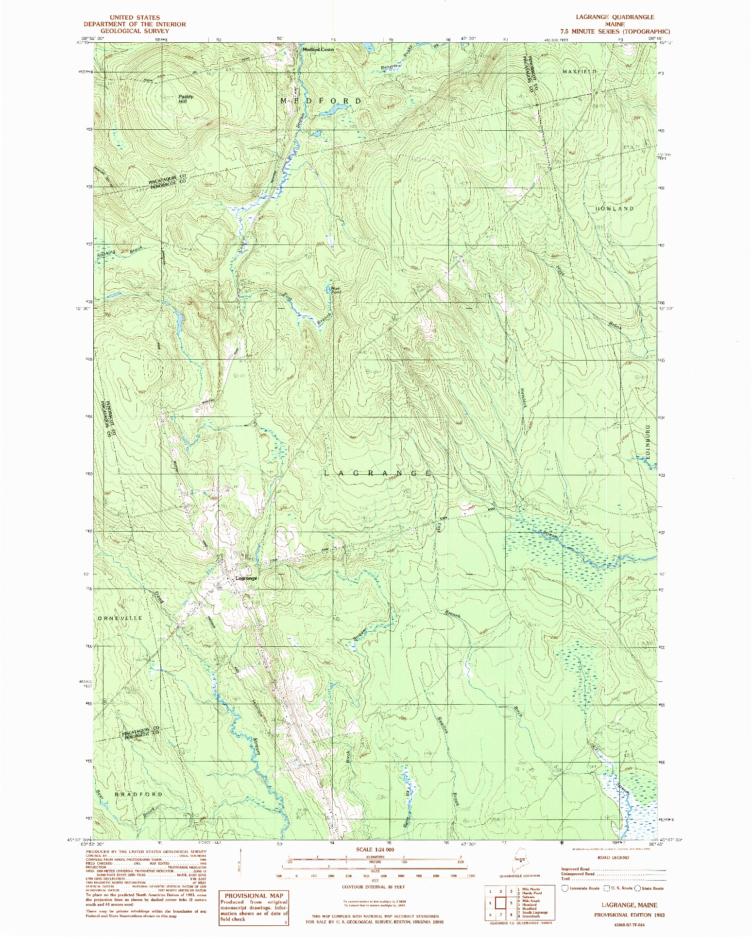 USGS 1:24000-SCALE QUADRANGLE FOR LAGRANGE, ME 1983