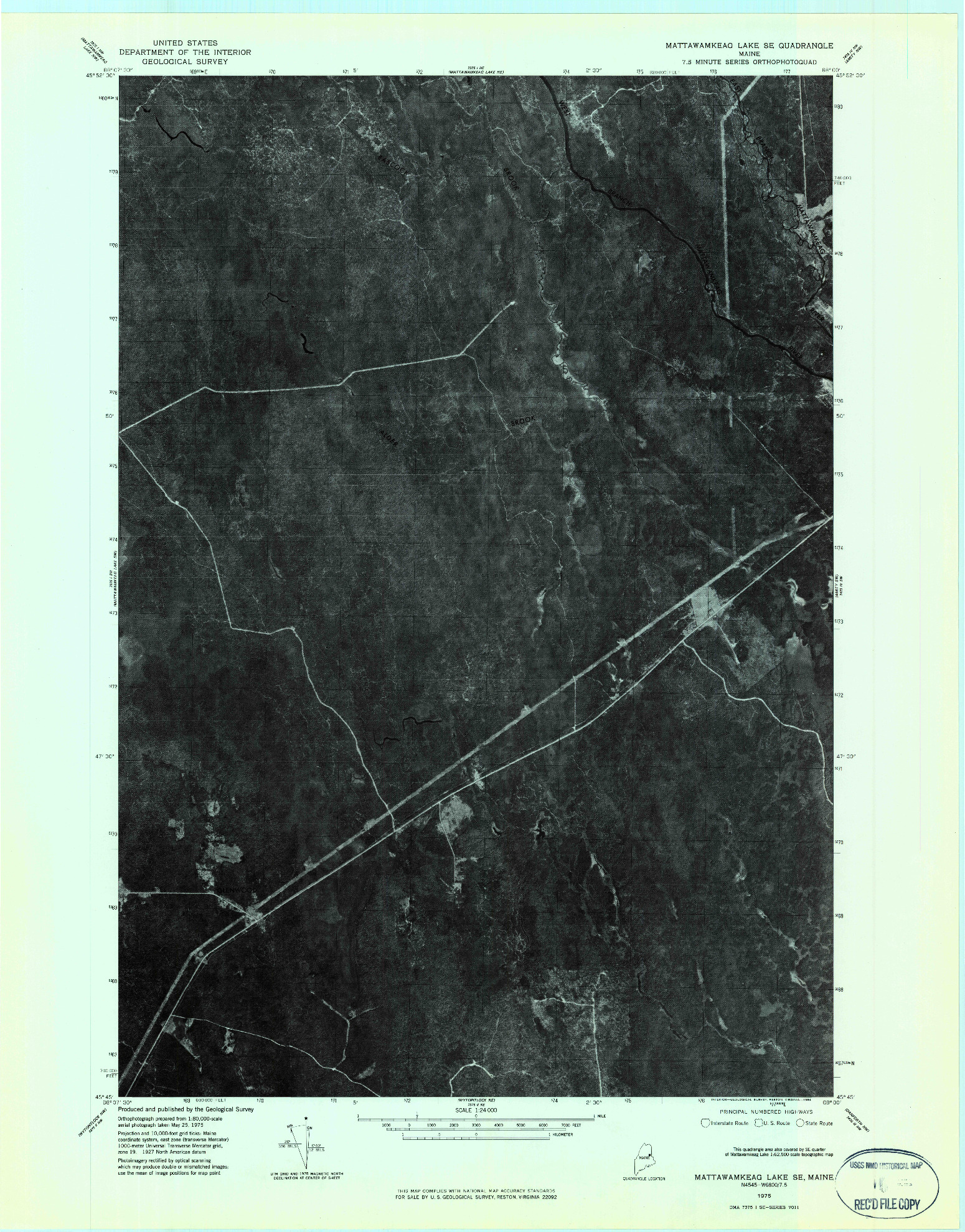 USGS 1:24000-SCALE QUADRANGLE FOR MATTAWAMKEAG LAKE SE, ME 1975