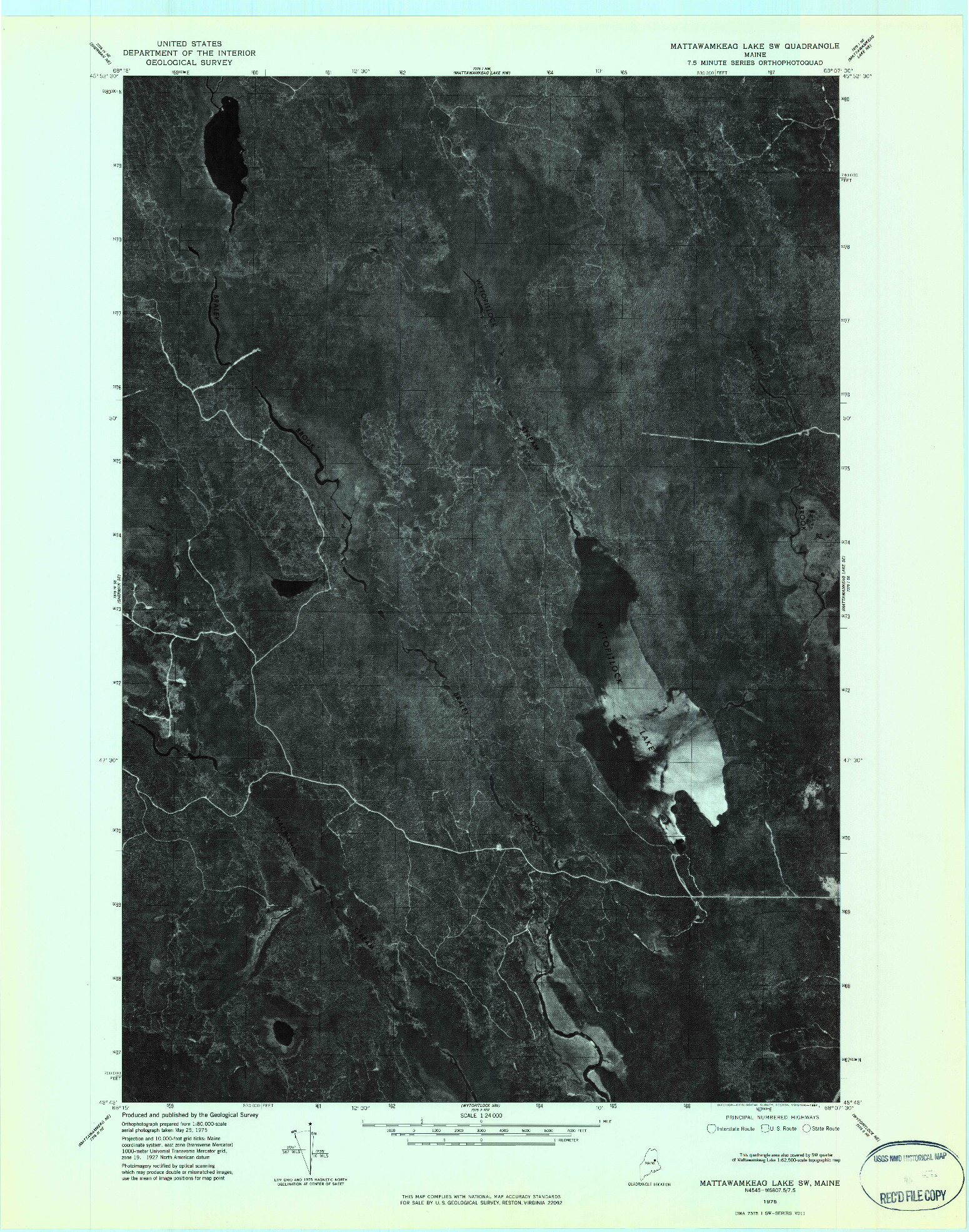 USGS 1:24000-SCALE QUADRANGLE FOR MATTAWAMKEAG LAKE SW, ME 1975