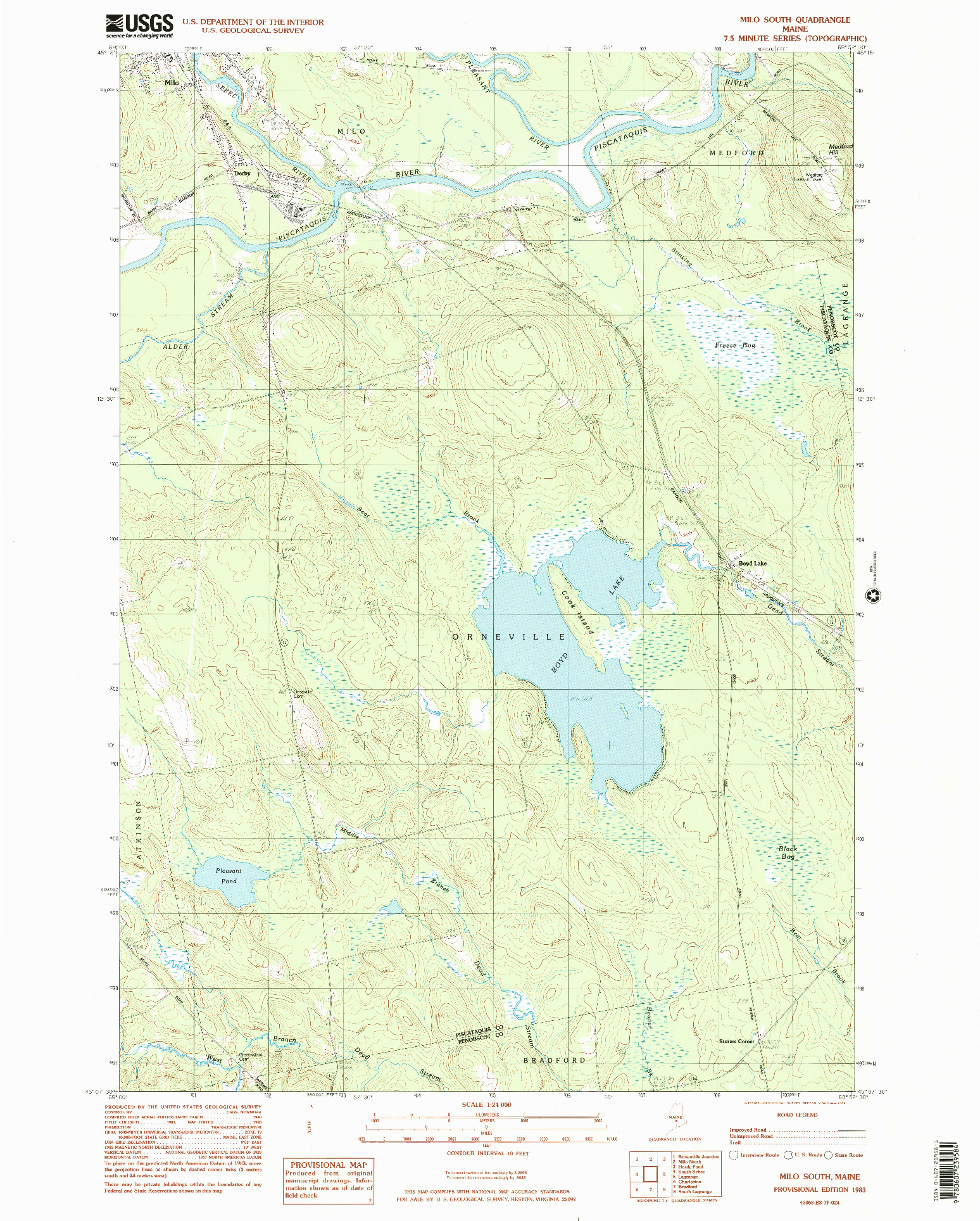 USGS 1:24000-SCALE QUADRANGLE FOR MILO SOUTH, ME 1983