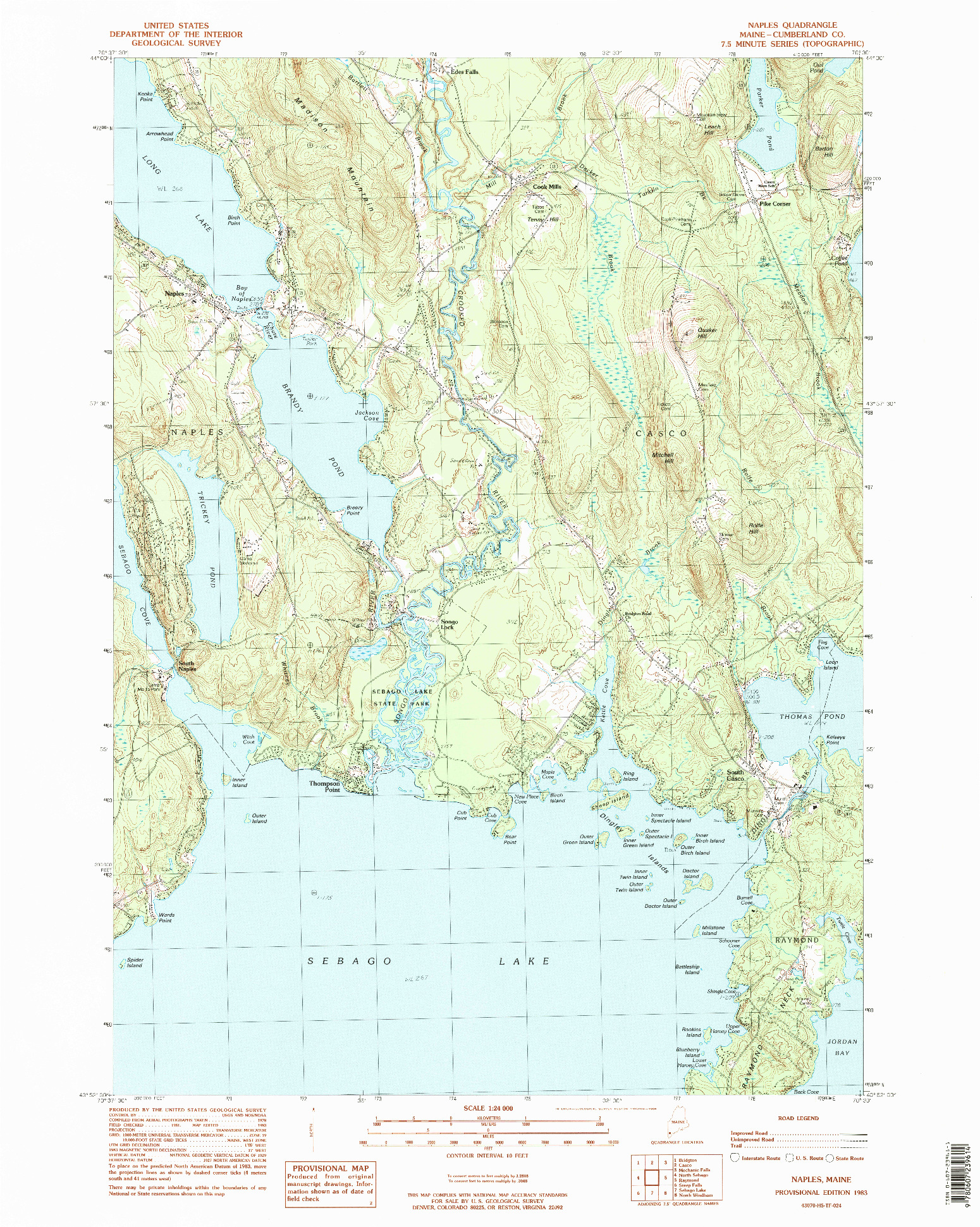 USGS 1:24000-SCALE QUADRANGLE FOR NAPLES, ME 1983