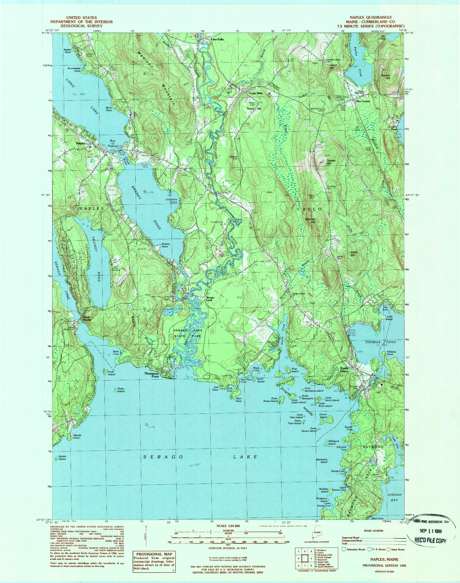 USGS 1:24000-SCALE QUADRANGLE FOR NAPLES, ME 1983